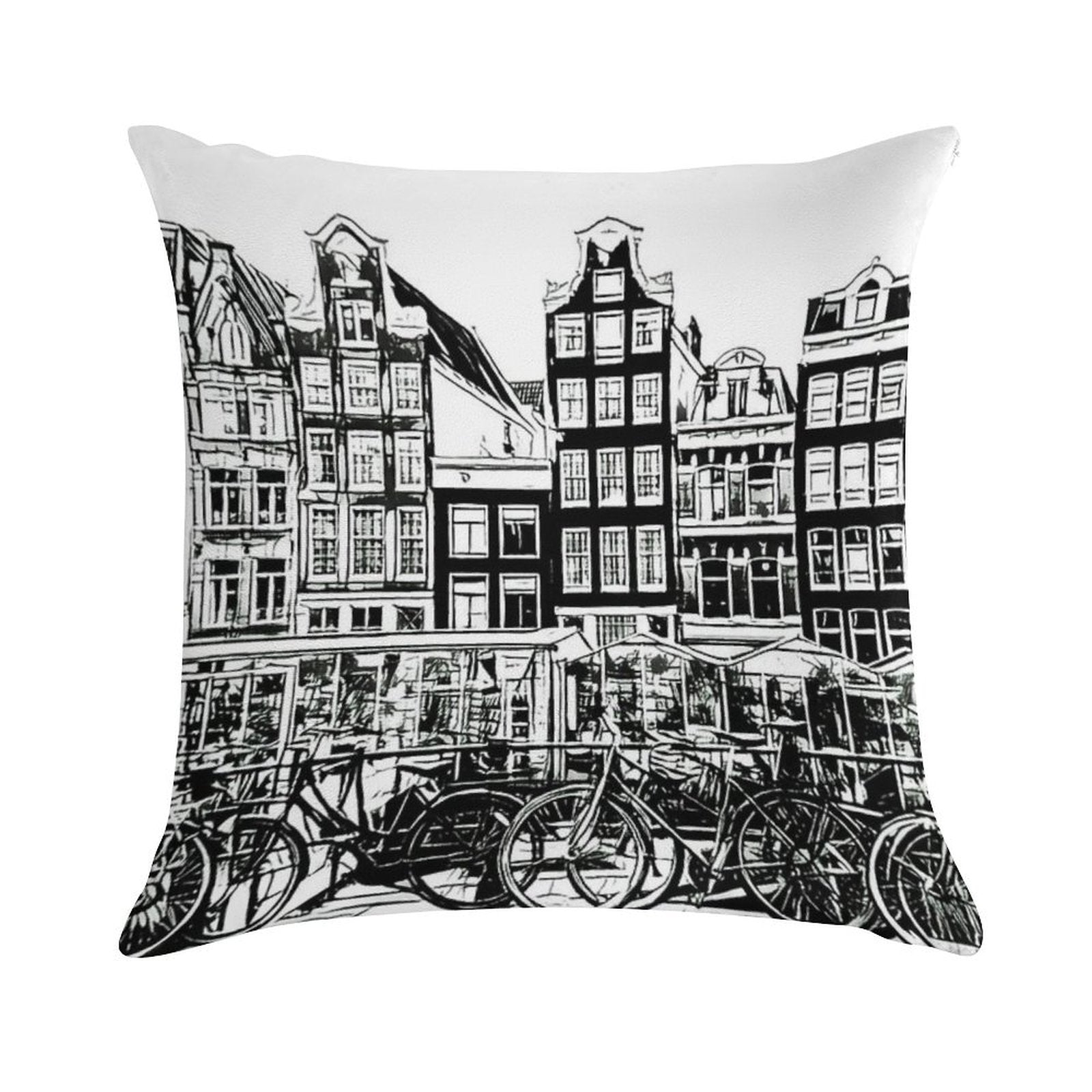 Amsterdam Row Houses, Black And White Soft Hidden Zipper Throw Pillow