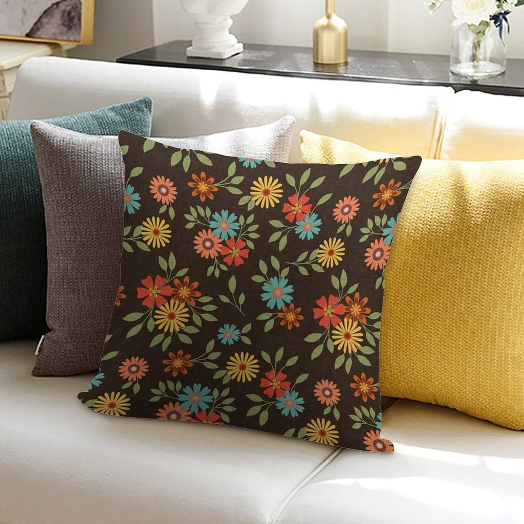 70s Retro Floral Clusters With A Woven Textured Background Soft Anti-Pilling Throw Pillow
