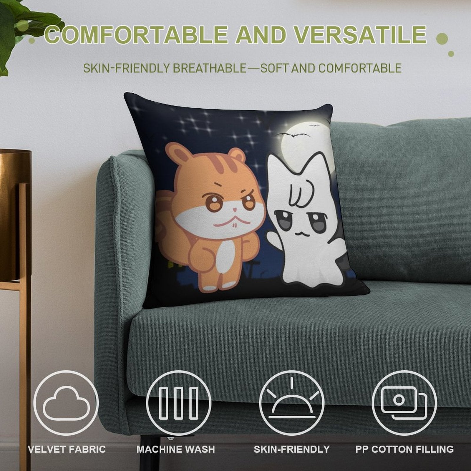 Aniteez Halloween Jjoongrami And Wooyonyang Soft Short Plush Fabric Throw Pillow