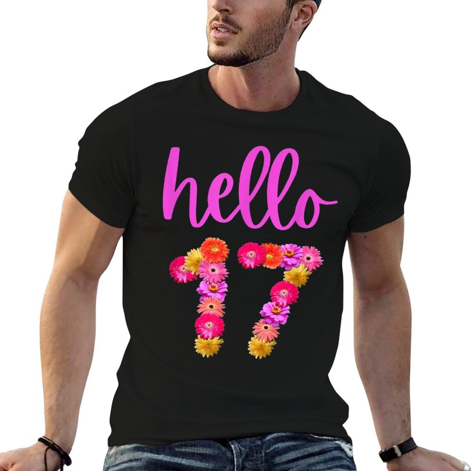 17 Year Old Birthday Flower Hello 17 Its My 17th Birthday  Rolled Sleeves T-Shirt