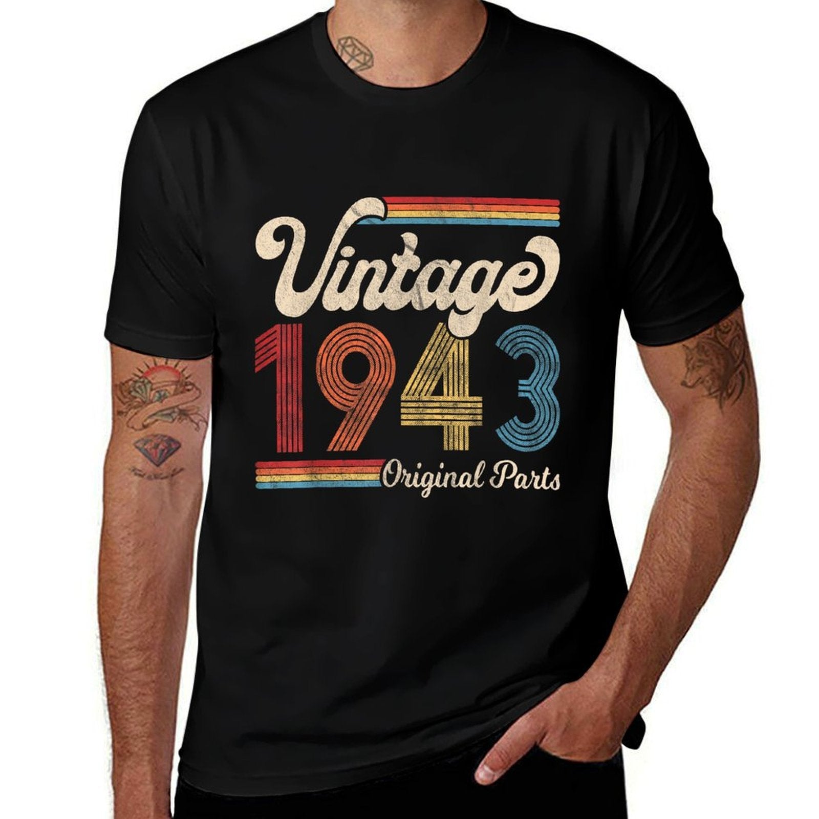 1943. Vintage 1943 Birthday Gift Men Women. Born Made 1943  Fade-proof Color T-Shirt