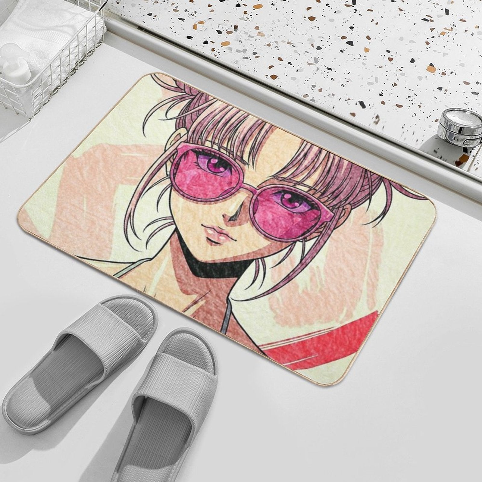 90s Anime Girl Design  Repositionable Bath Mat