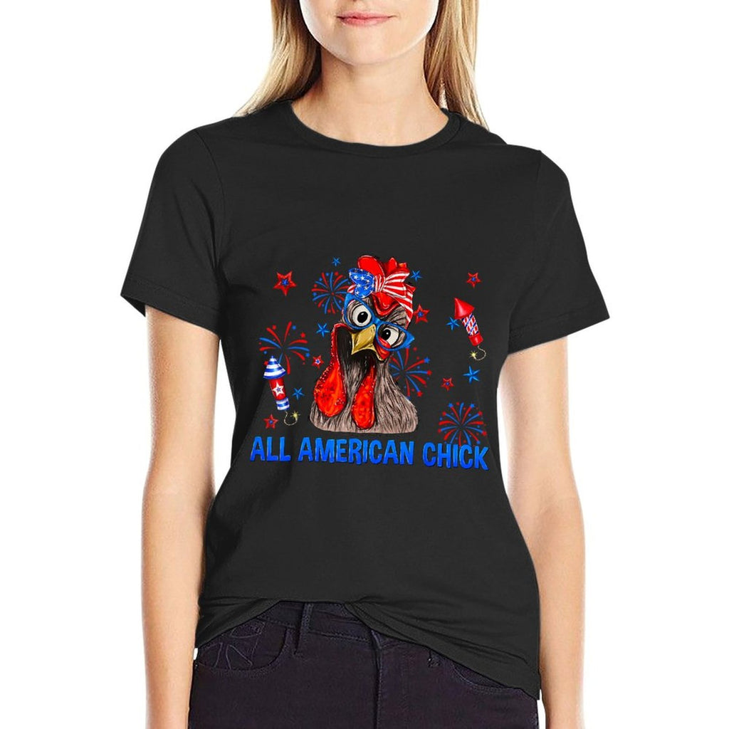 All American Chick Patriotic USA Chicken 4th of July  Cotton T-Shirt