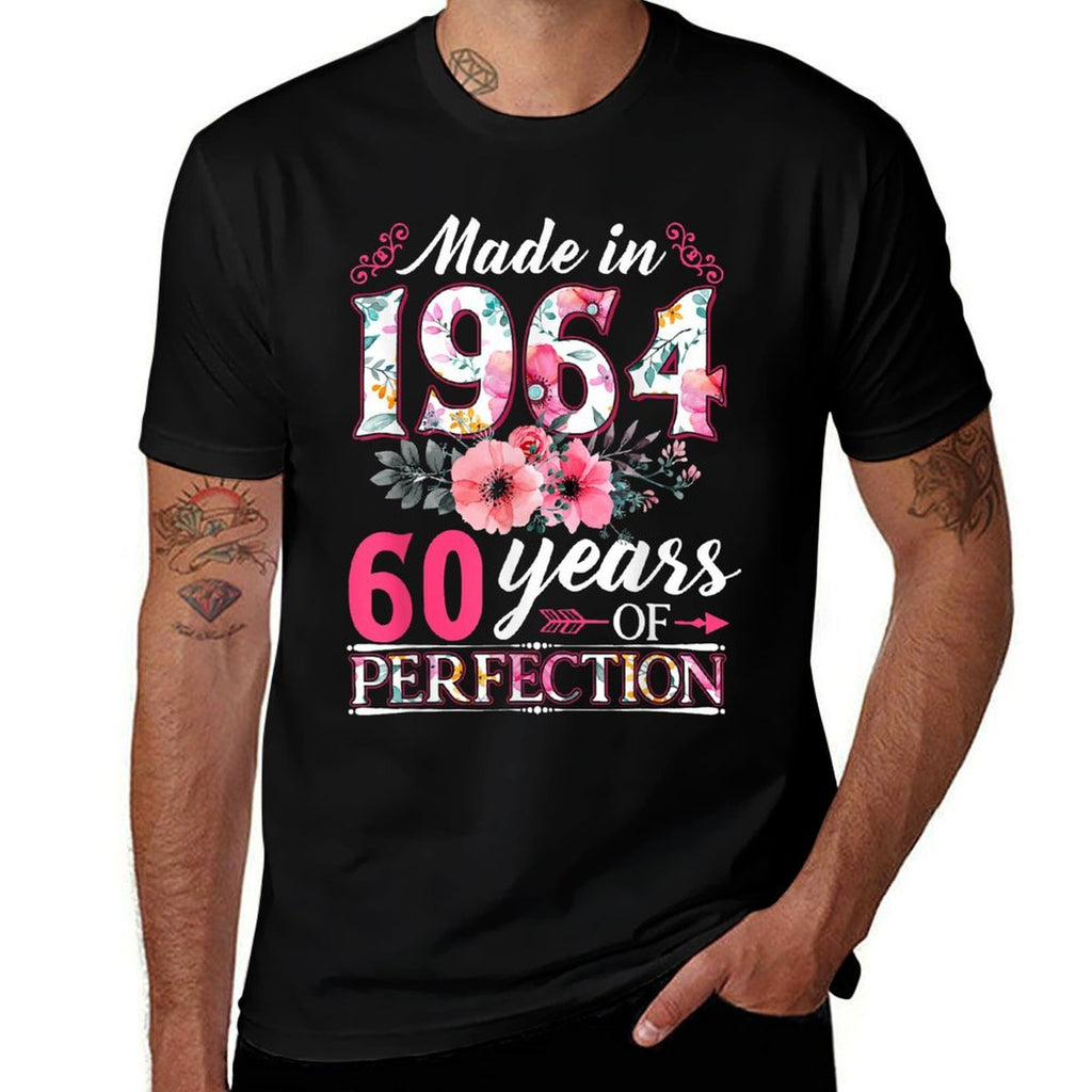 60 Year Old Made In 1964 Floral Flower 60th Birthday Womens  Wrinkle-resistant T-Shirt