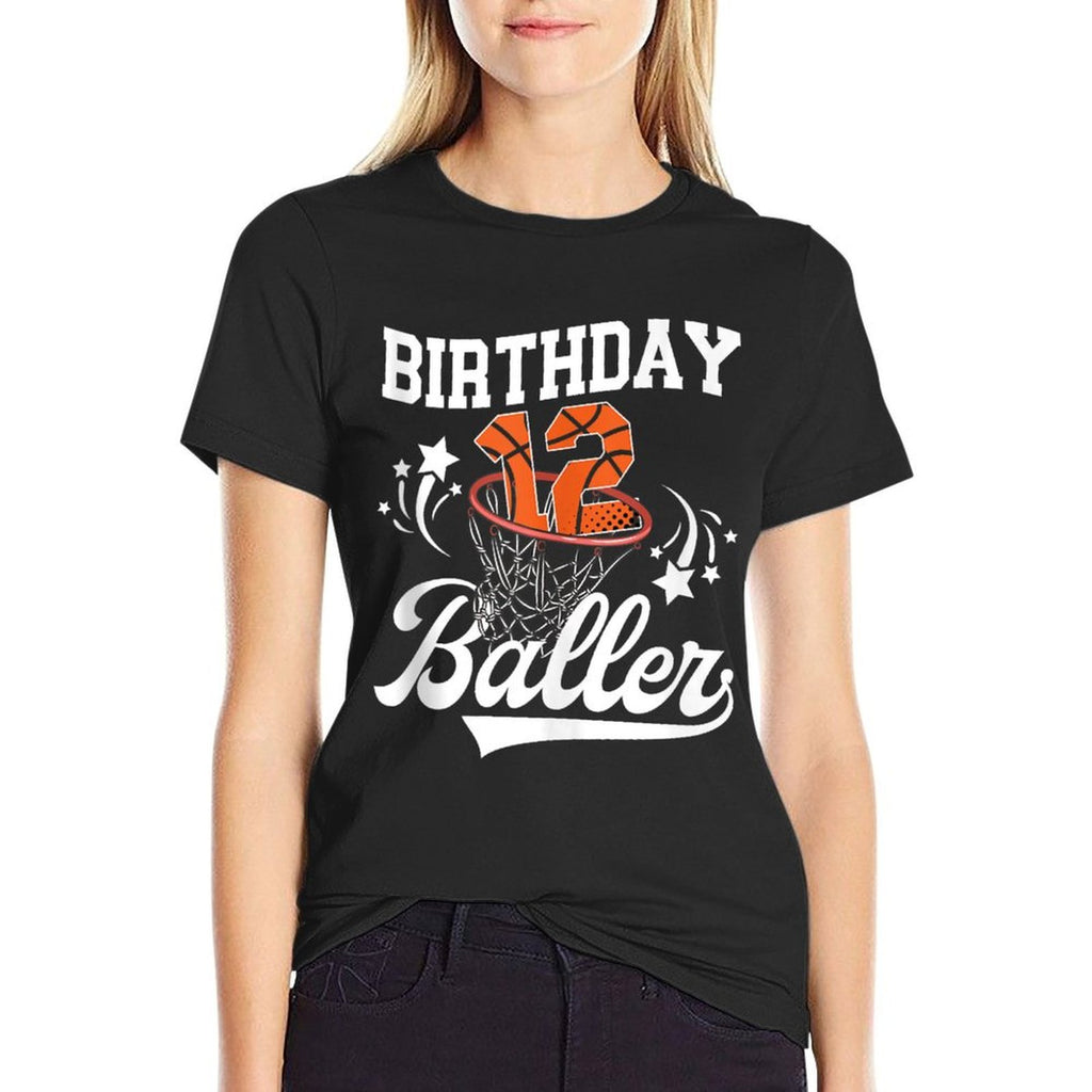 12th Basketball Birthday Twelve Year Old Basketball Player  Ribbed Collar T-Shirt