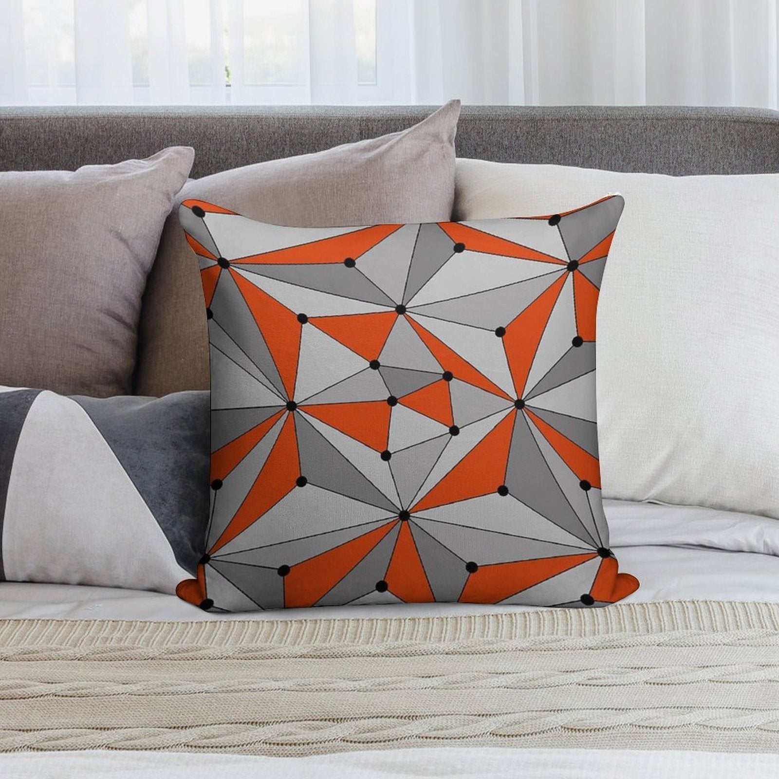 Abstract Geometric Pattern - Orange And Gray. Soft Decorative Cover Throw Pillow