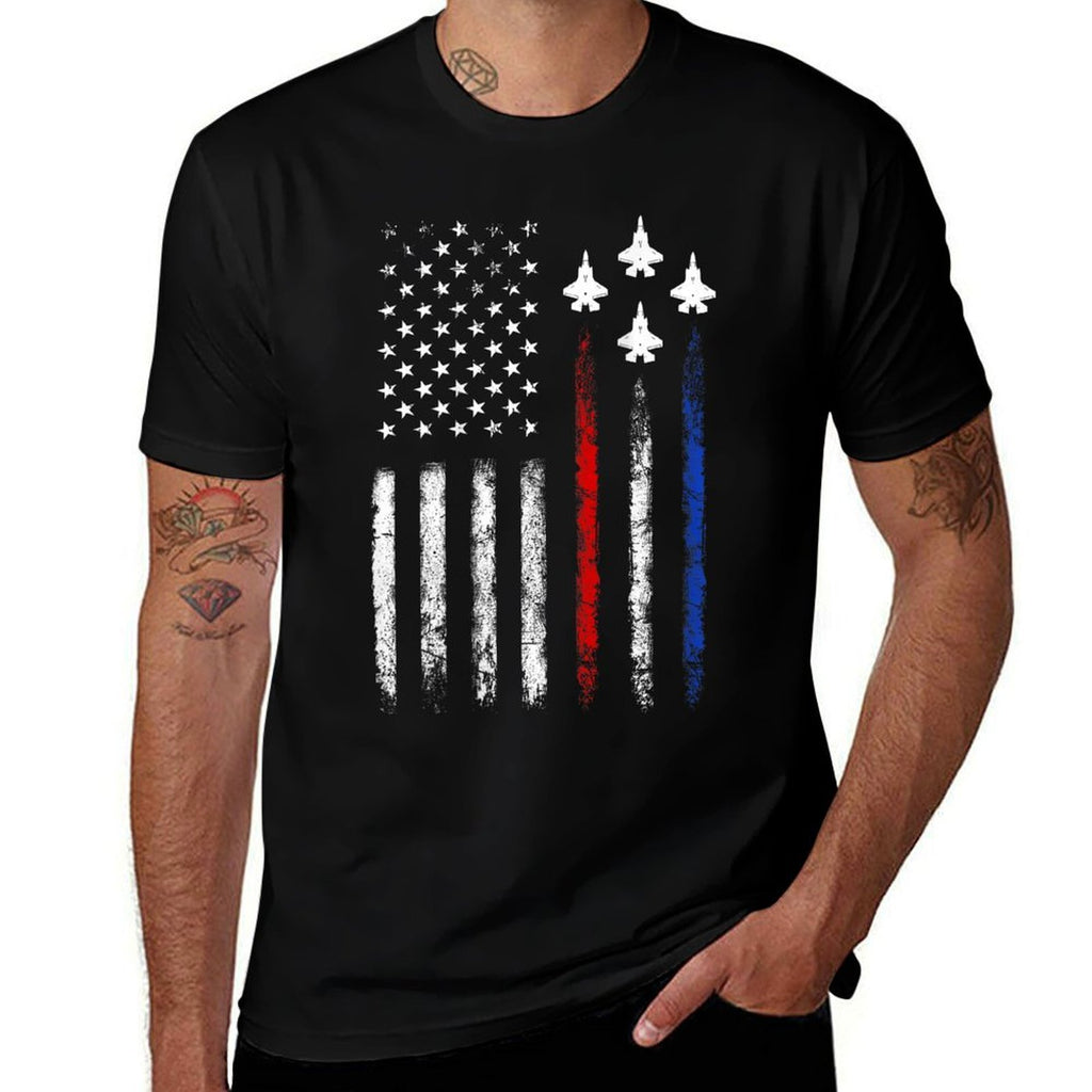 (On Back) Patriotics USA Fighter Jet 4th Of July  Quick-drying T-Shirt
