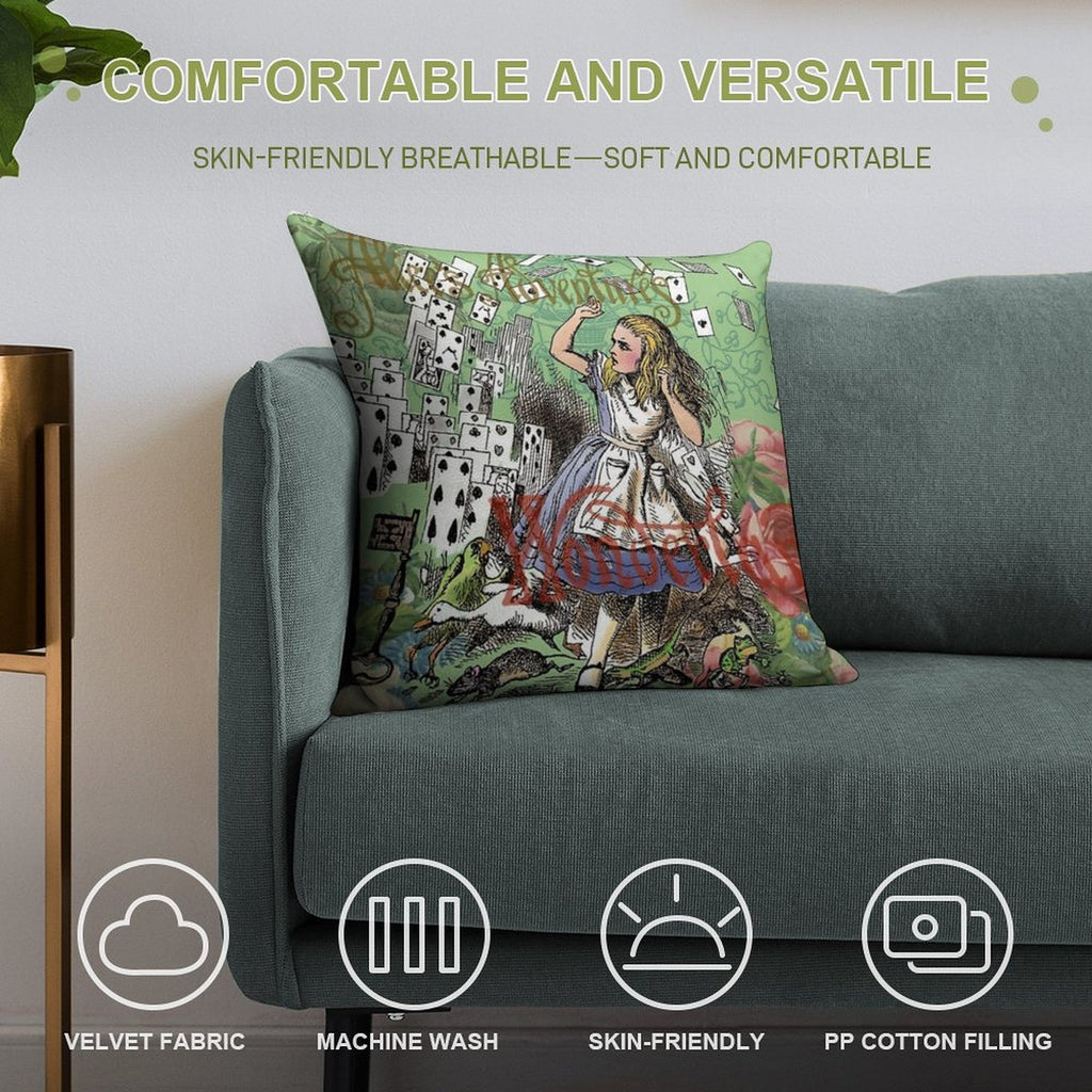Alice in Wonderland Adventure Vintage Flying Cards Soft Durable Construction Throw Pillow
