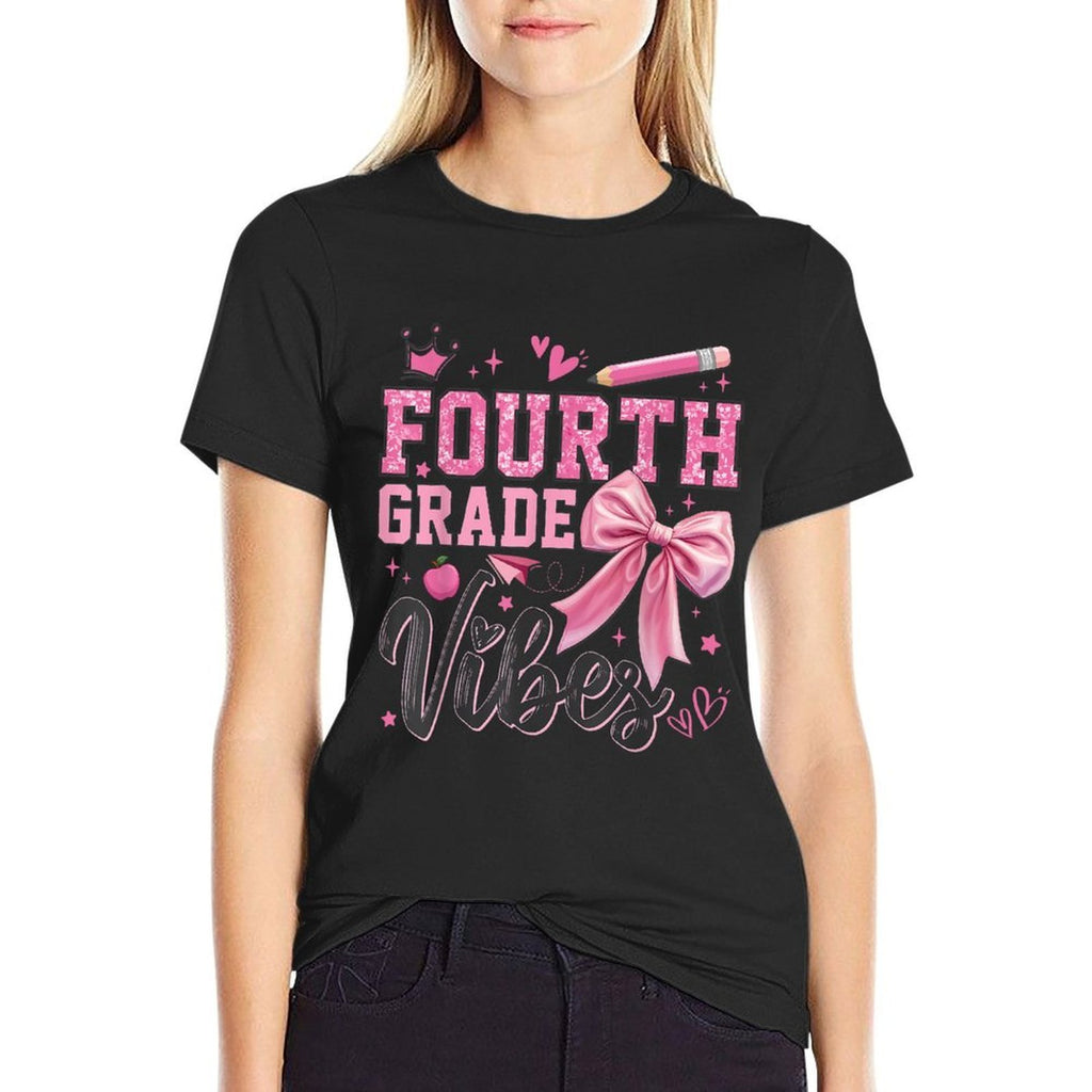 4th Fourth Grade Vibes Back To School Coquette Teacher Girl  Relaxed-fit T-Shirt