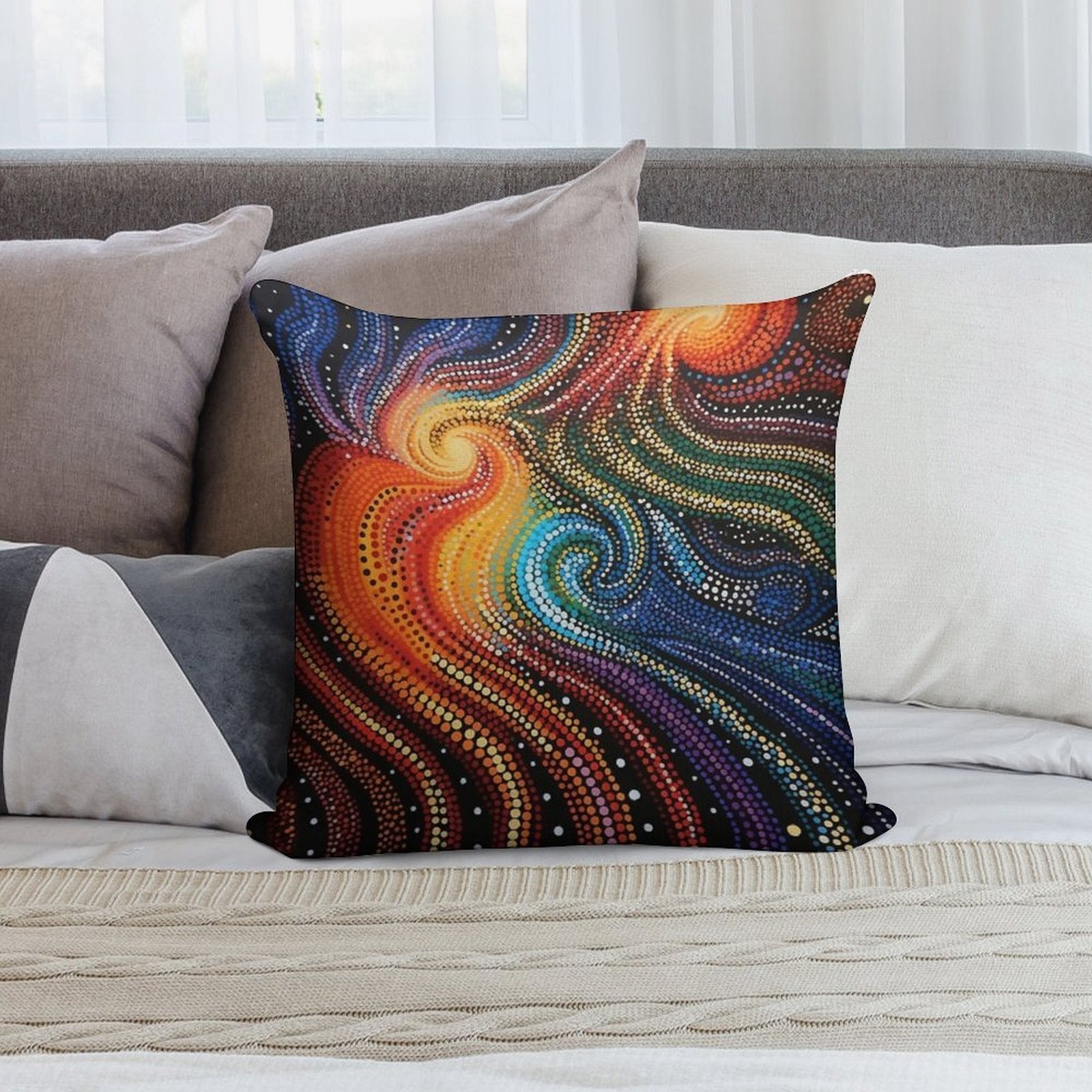 Aboriginal Authentic Art - Hot And Cold Swirls Soft Shrink-Resistant Throw Pillow