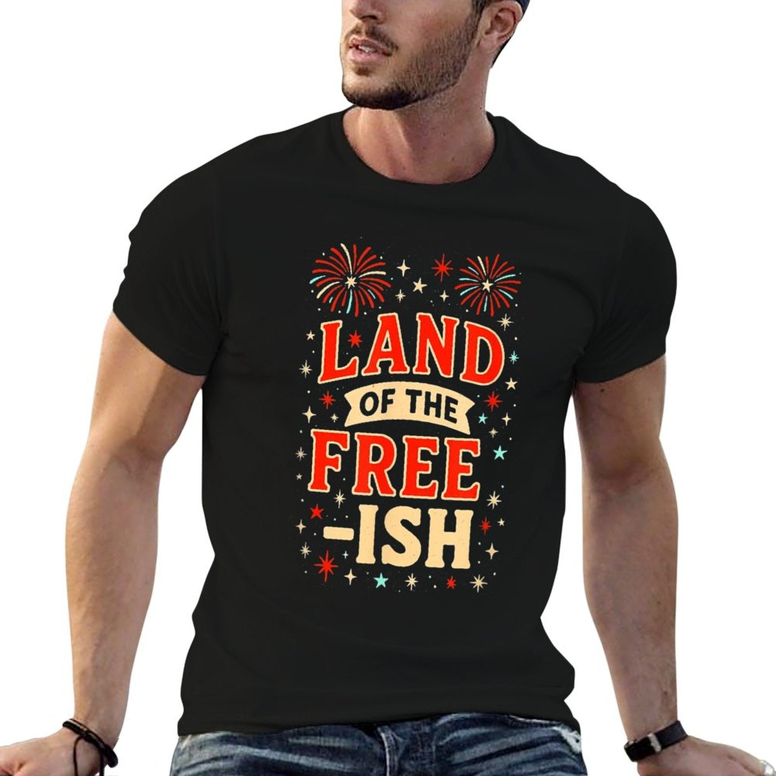 Anti-MAGA  Land of The Free-ish  July 4th Fireworks Art  Tagless Design T-Shirt
