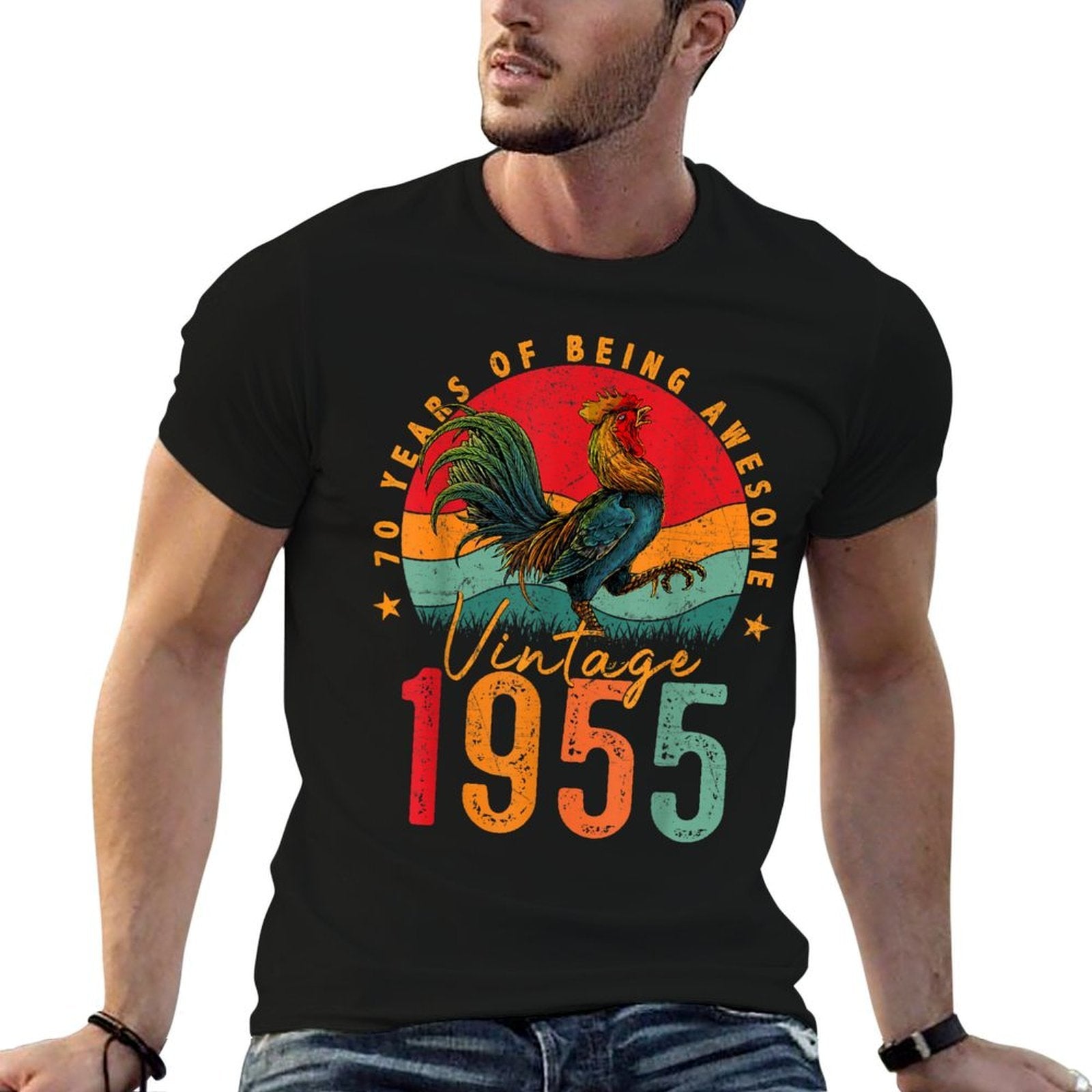 70 Year Old Gifts Vintage 1955 Chicken 70th Birthday Mens  Wrinkle-resistant T-Shirt