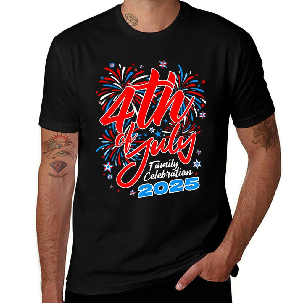 4th of July Family Celebration 2025 Family Matching Group Women Girls Kids Men  Ribbed Collar T-Shirt