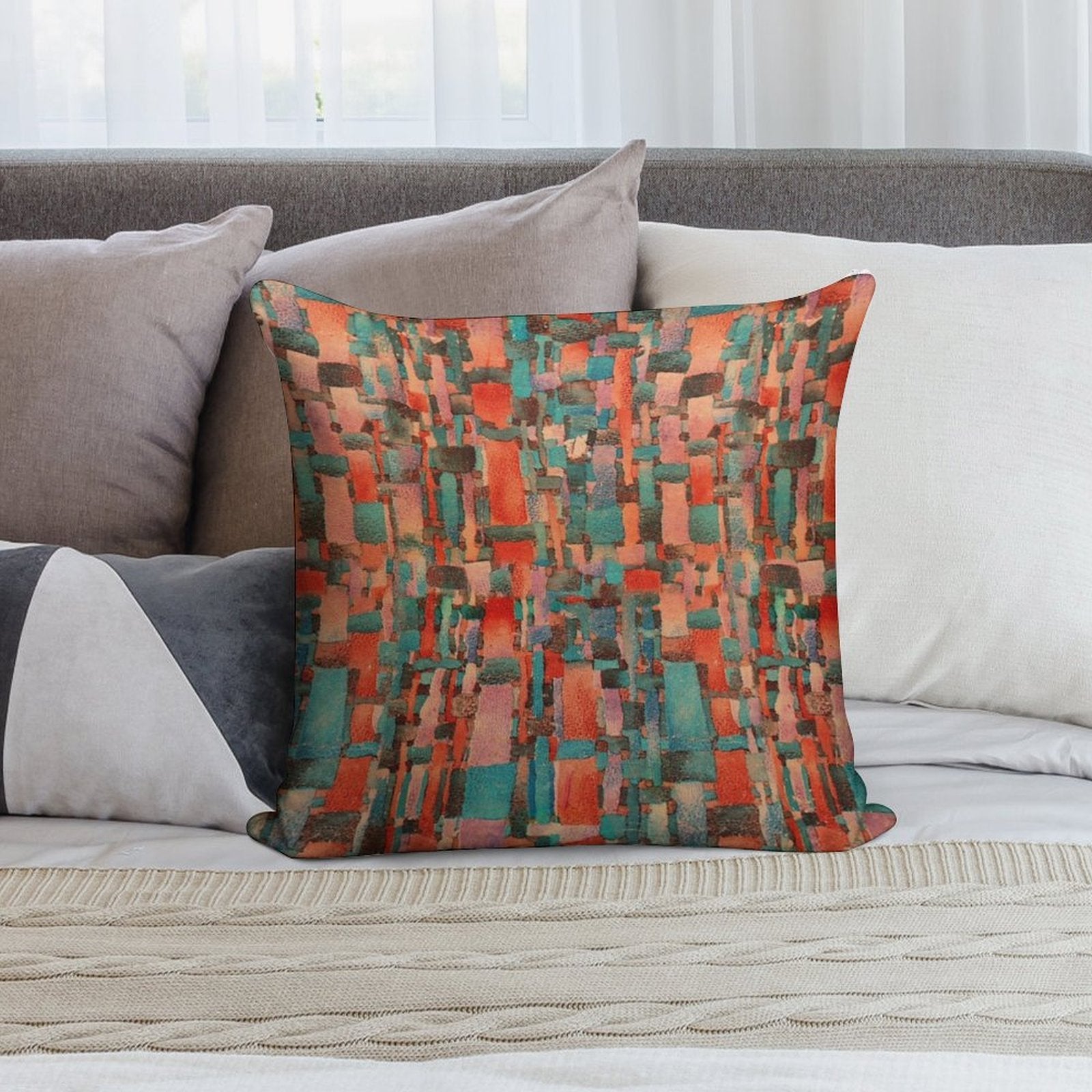 Abstract  Coral And Aqua Soft Skin-Friendly Throw Pillow