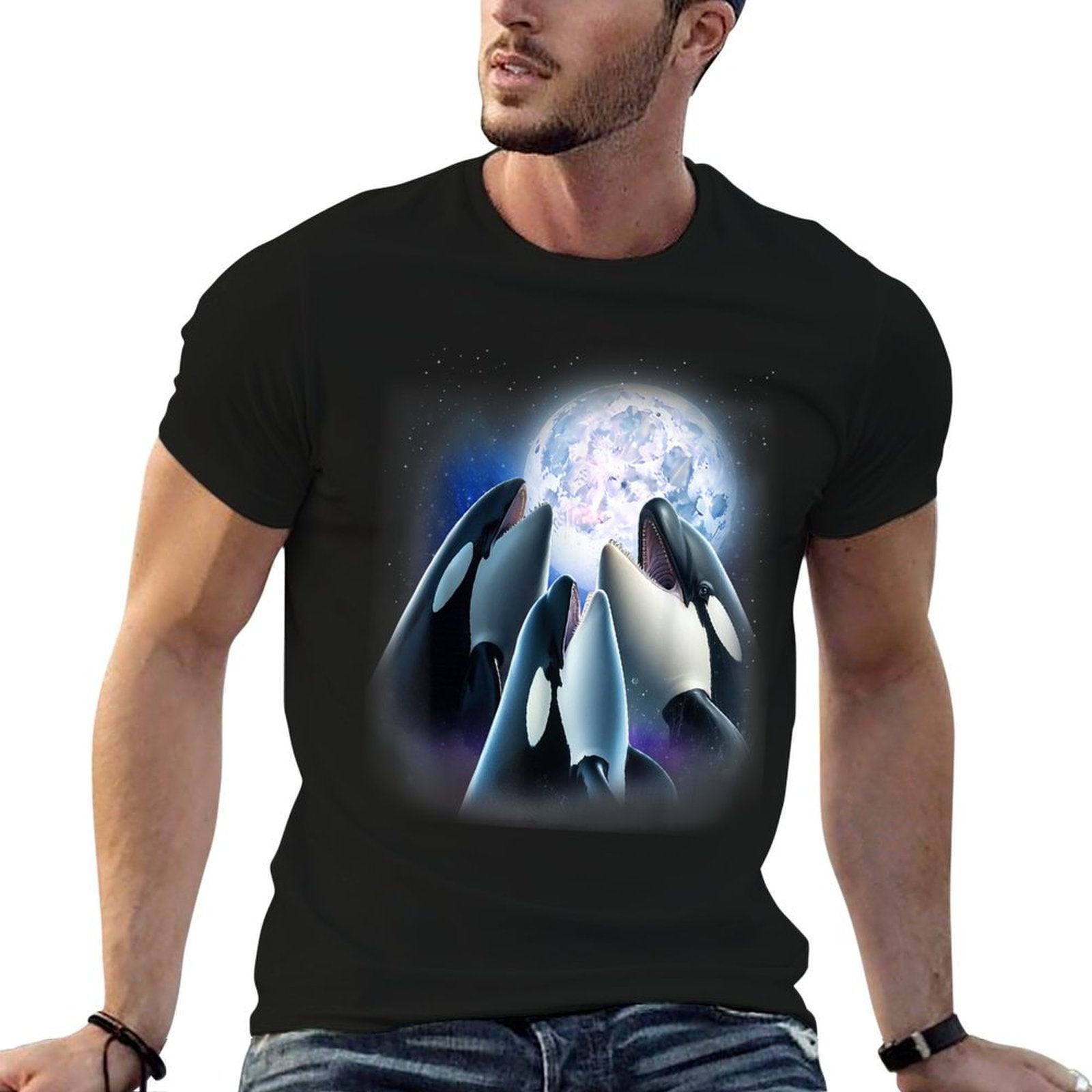 3 Orcas Howling At The Moon Funny Killer Whale Orca Lover  Affordable Price T-Shirt