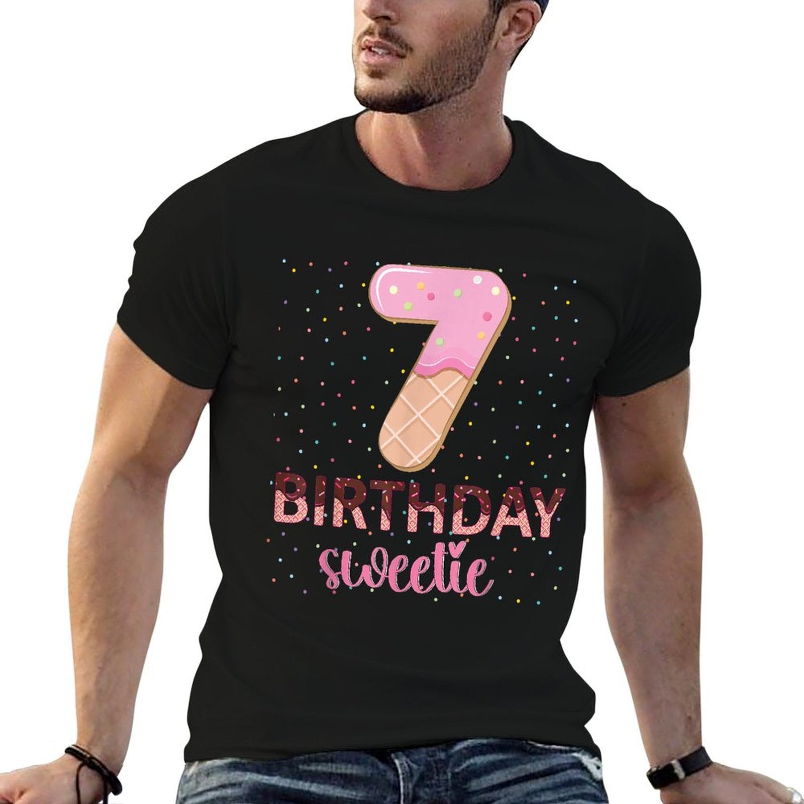 7th Birthday Sweetie Ice Cream Girl 7 Years Old B-day  Easy-care T-Shirt