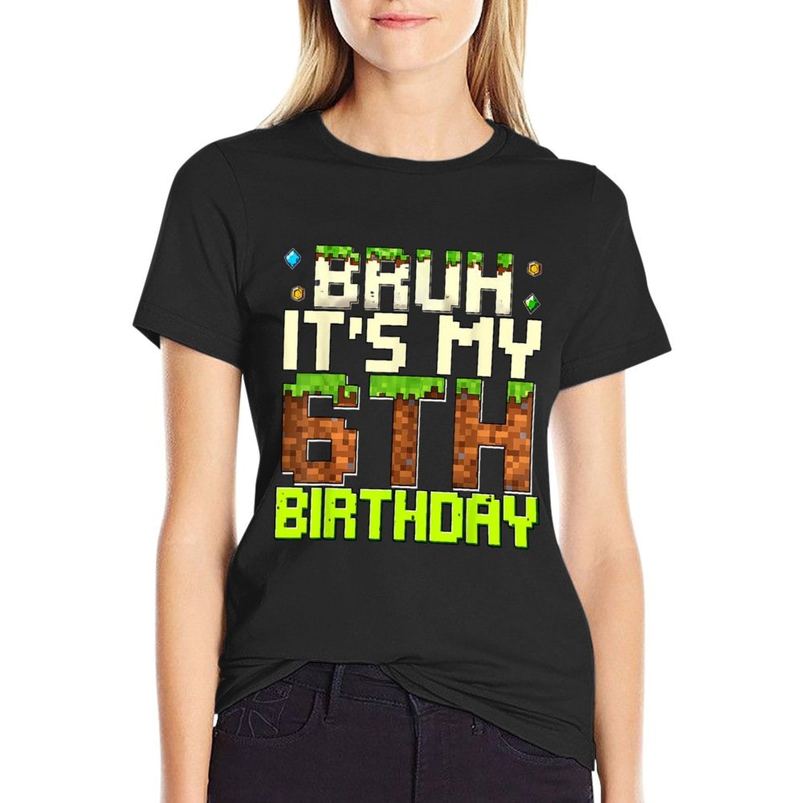 6th Birthday Boy Bruh It's My 6th Birthday Gamer Pixel  Heathered Texture T-Shirt