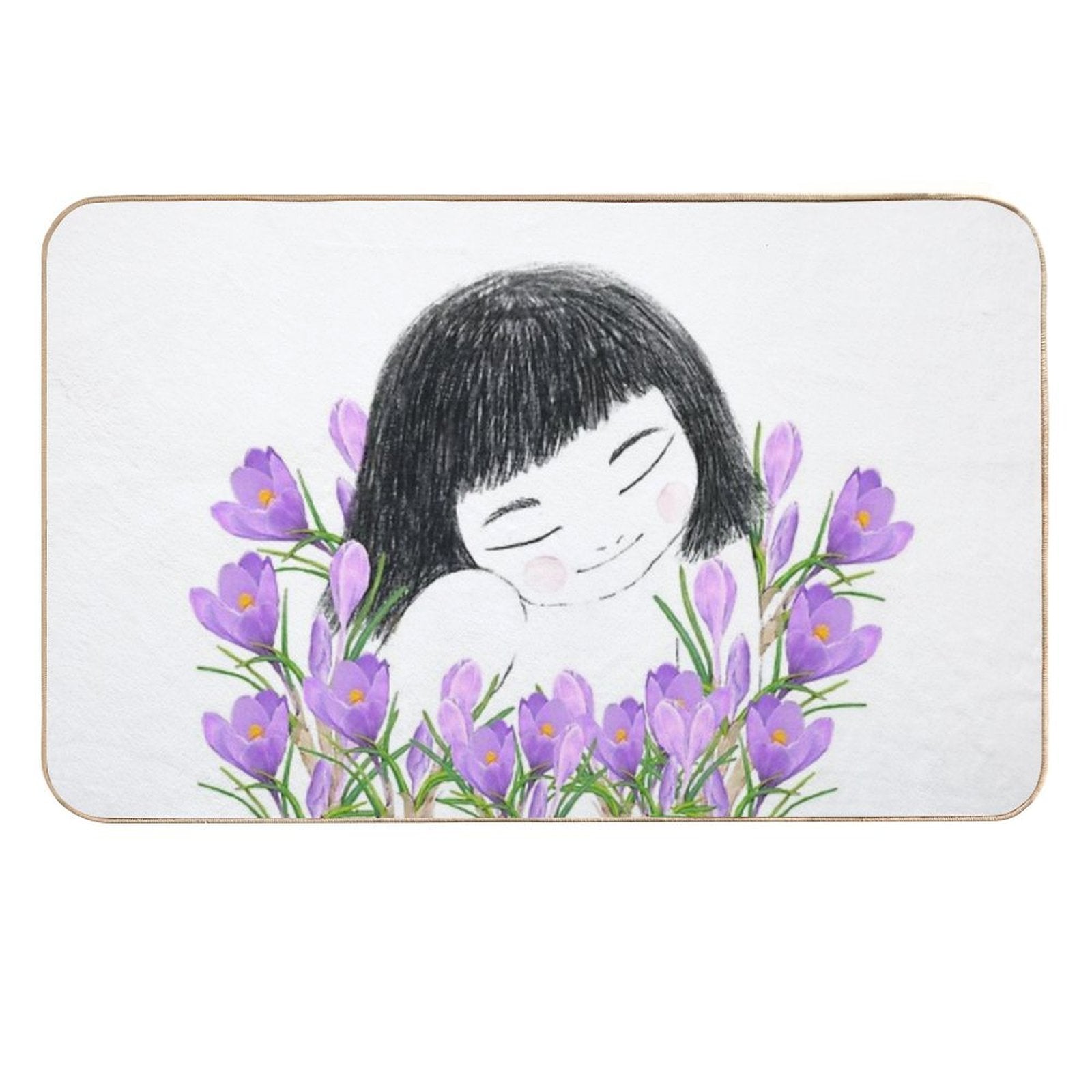 A Smiley Girl  Among Violet Saffron Blooms  Rapid-Drying Bath Mat