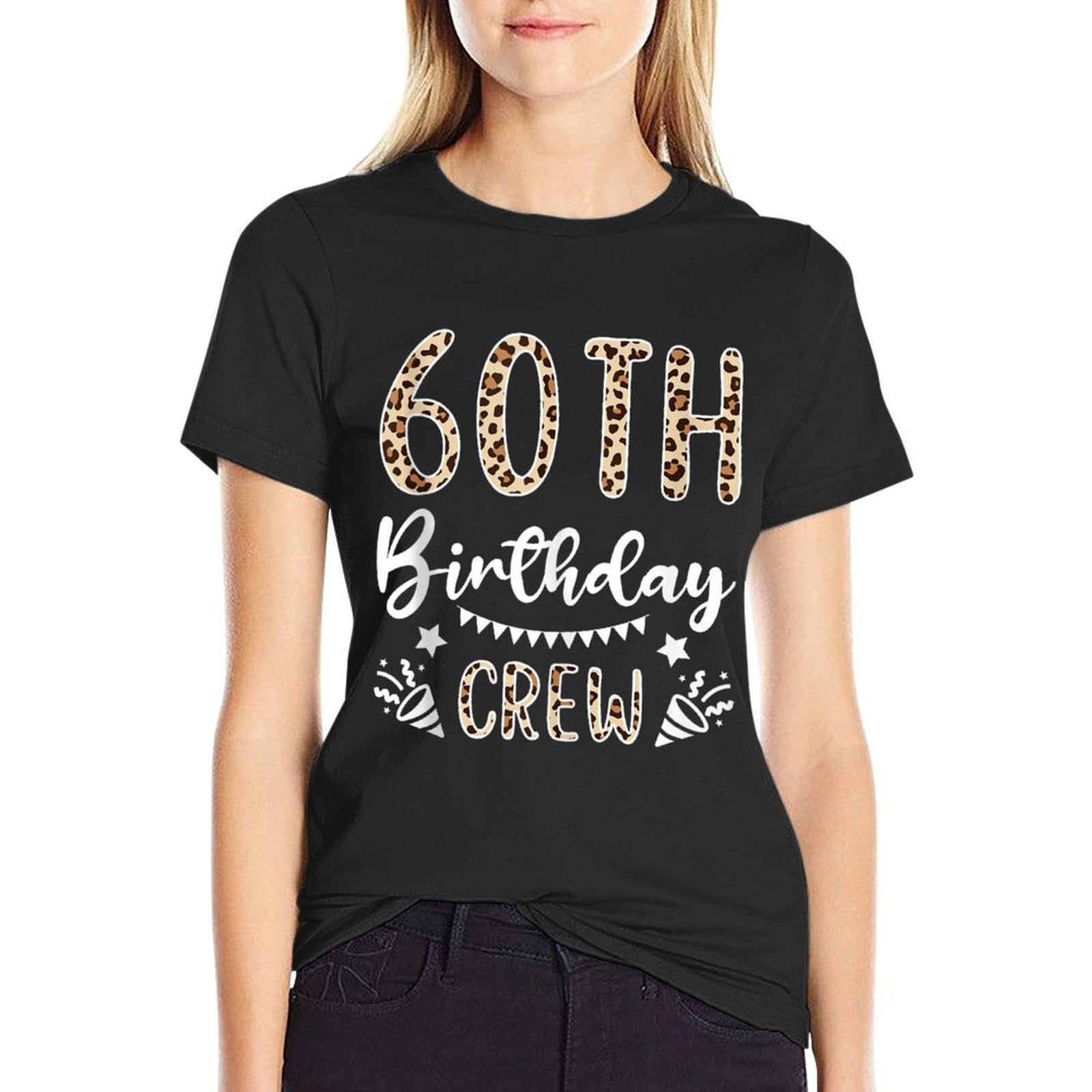 60 Birthday Party with Leopard Print 60th Birthday Crew  Fade-proof Color T-Shirt