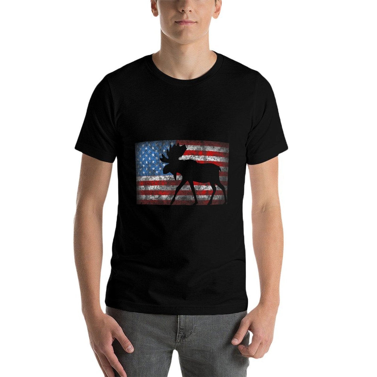 American Moose 4th of July Animal Gift  Heathered Texture T-Shirt