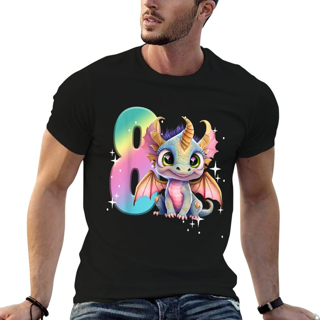 8th Birthday Dragon Party Rainbow Girl Dragon Eight 8  Moisture-wicking T-Shirt