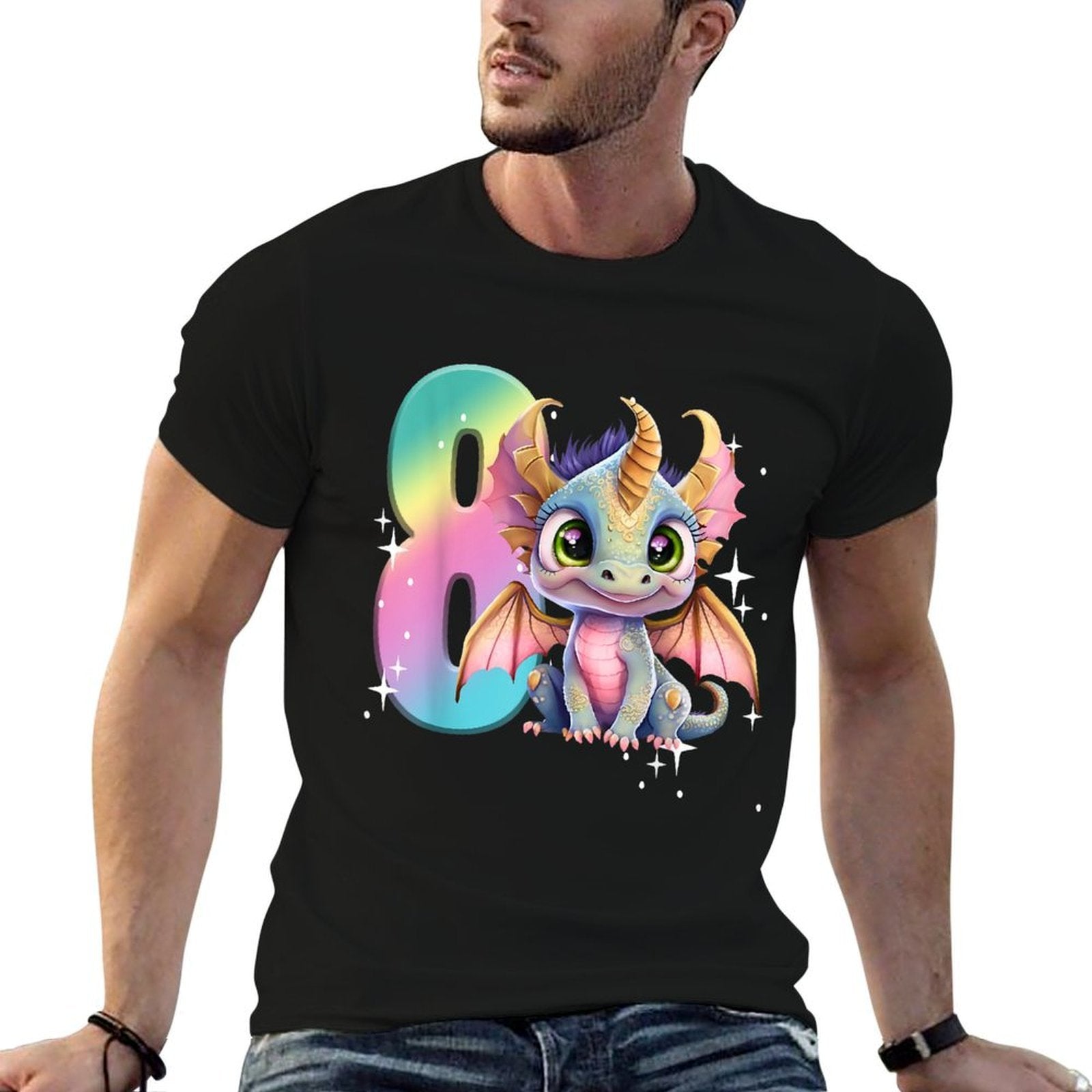 8th Birthday Dragon Party Rainbow Girl Dragon Eight 8  Moisture-wicking T-Shirt