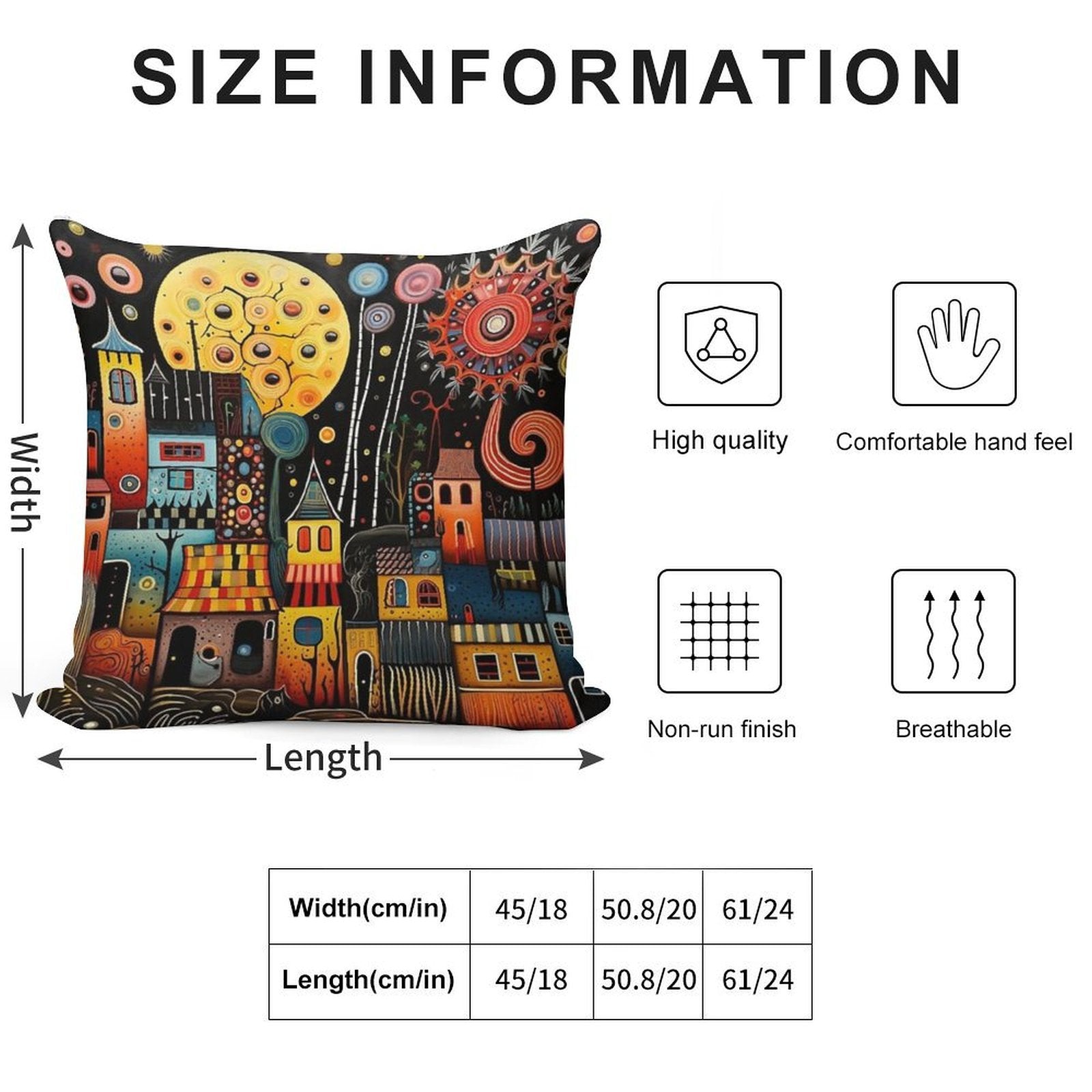 Abstract Folk Art Village Soft Anti-Pilling Throw Pillow