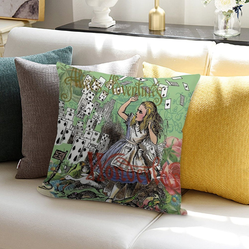 Alice in Wonderland Adventure Vintage Flying Cards Soft Durable Construction Throw Pillow