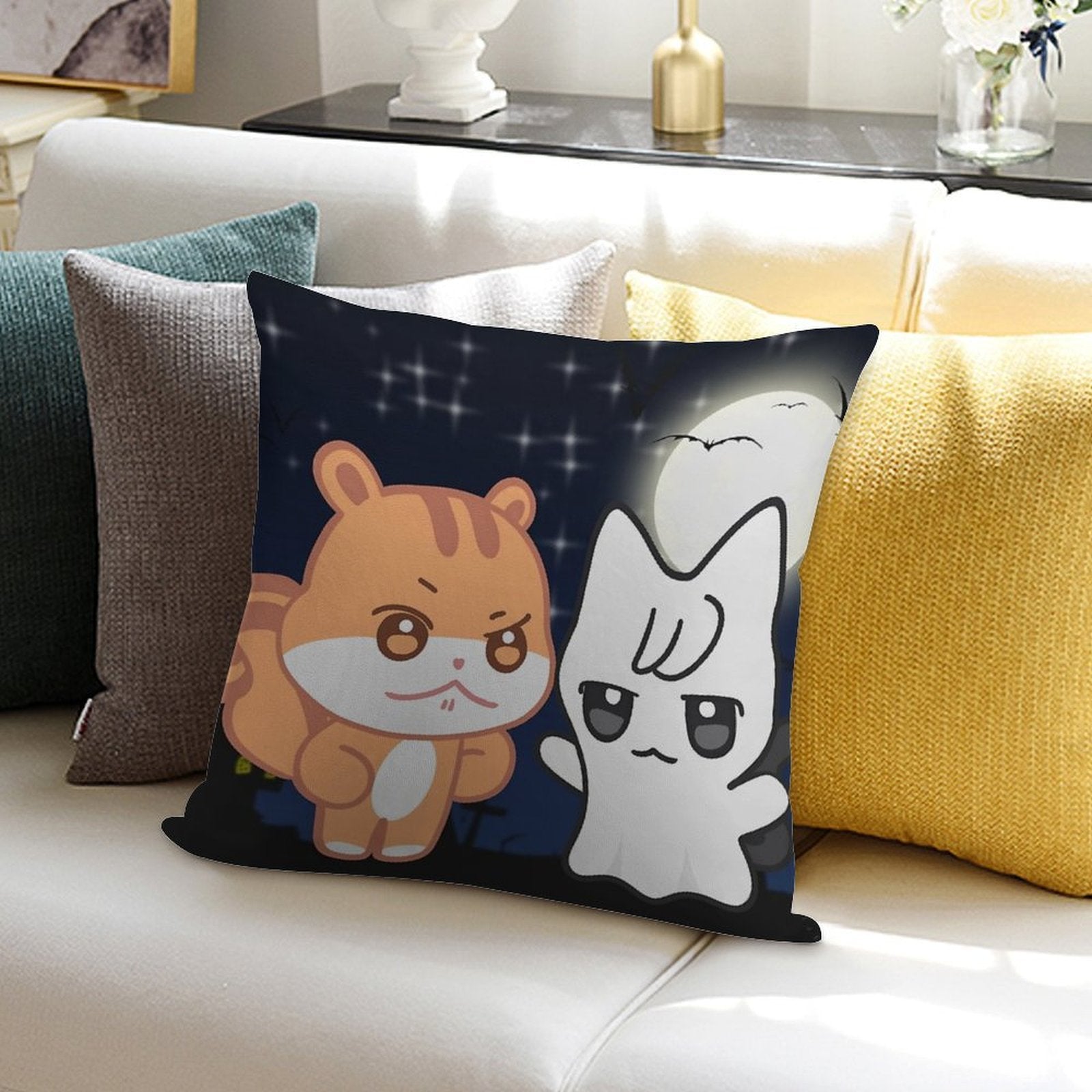 Aniteez Halloween Jjoongrami And Wooyonyang Soft Short Plush Fabric Throw Pillow