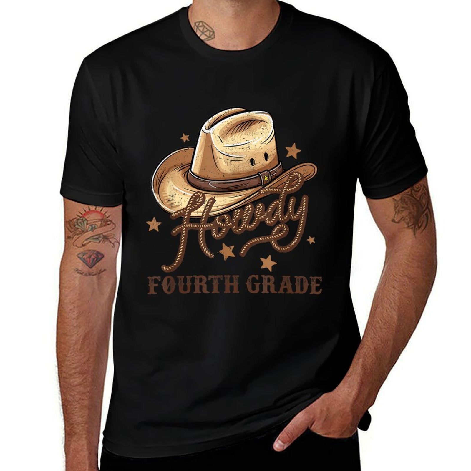 4th Grade Teacher Rodeo Country Western Howdy Fourth Grade  Oversized Silhouette T-Shirt