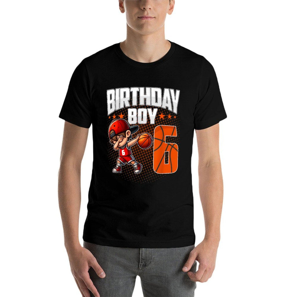 6th Birthday Boy Basketball Dabbing 6 Years Old Boy Birthday  Cotton T-Shirt