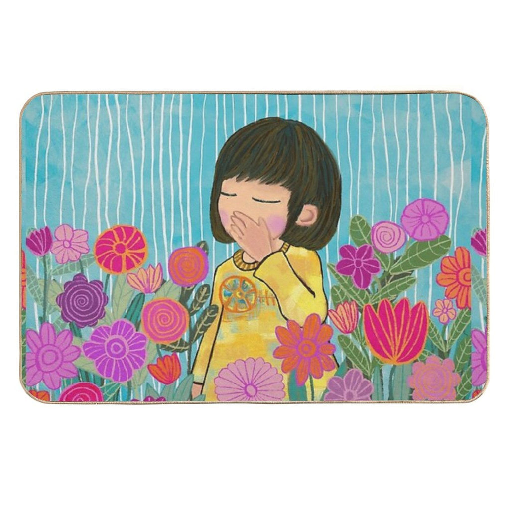 Flower Garden Girl – Healing Illustration  Repositionable Bath Mat
