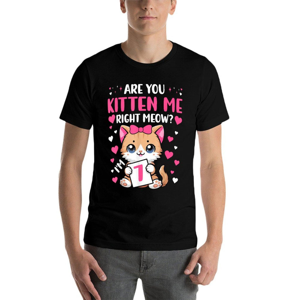 7th Birthday Girl 7yr Seven 7 Year Old Kitten Cat Bday  Wrinkle-resistant T-Shirt