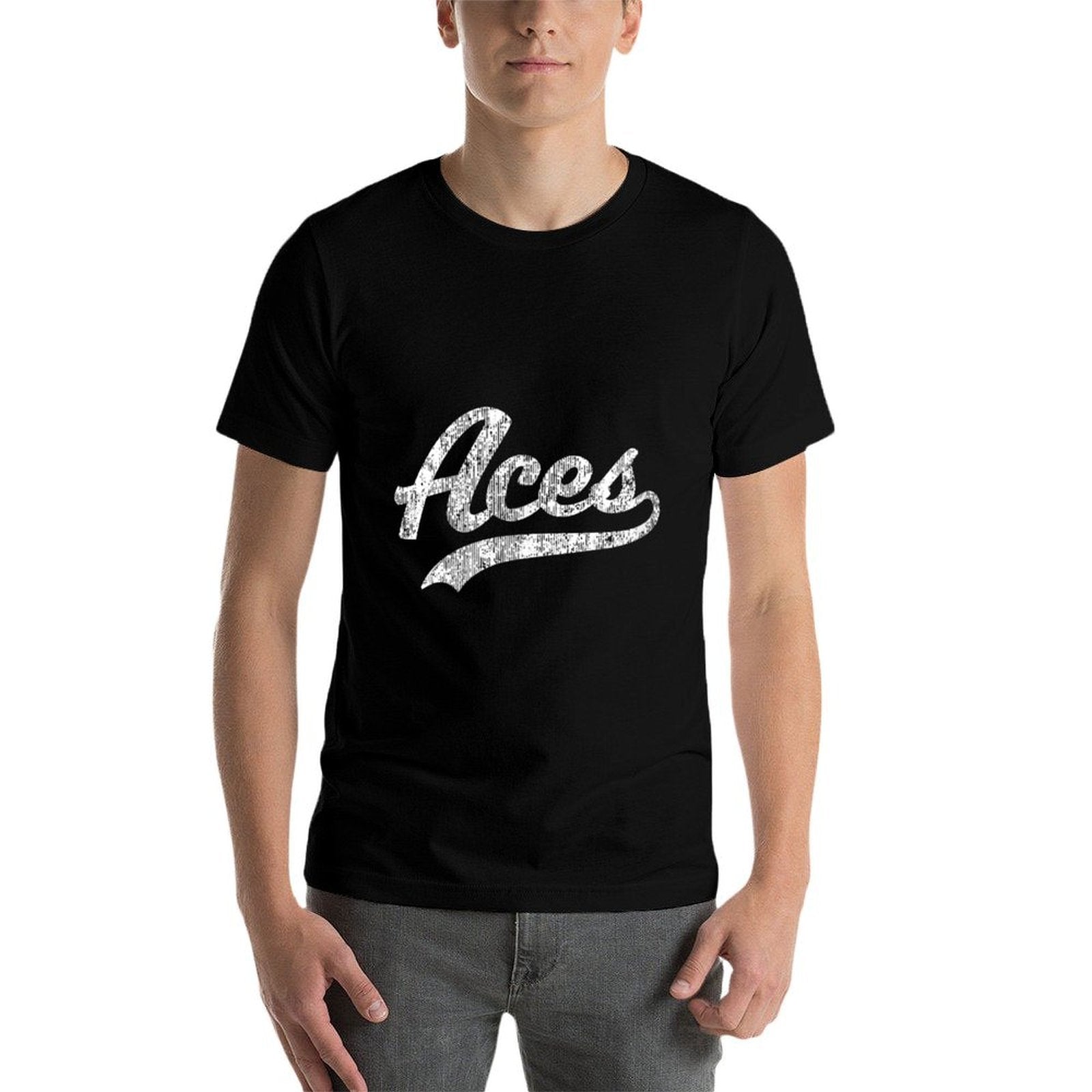 Aces T Vintage Sports Name Design  Ribbed Collar T-Shirt