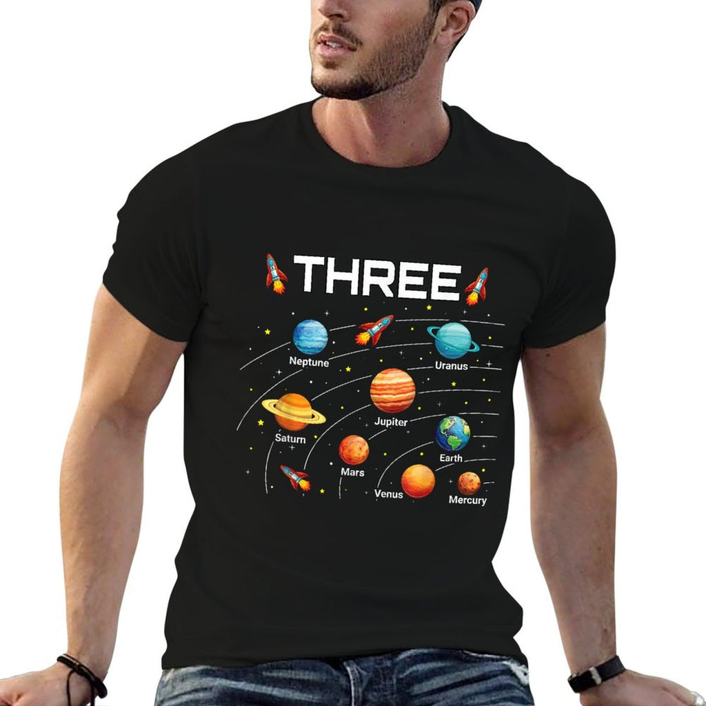 3 Year Old Boys Girls Space Planets 3rd Birthday Boy  Heathered Texture T-Shirt