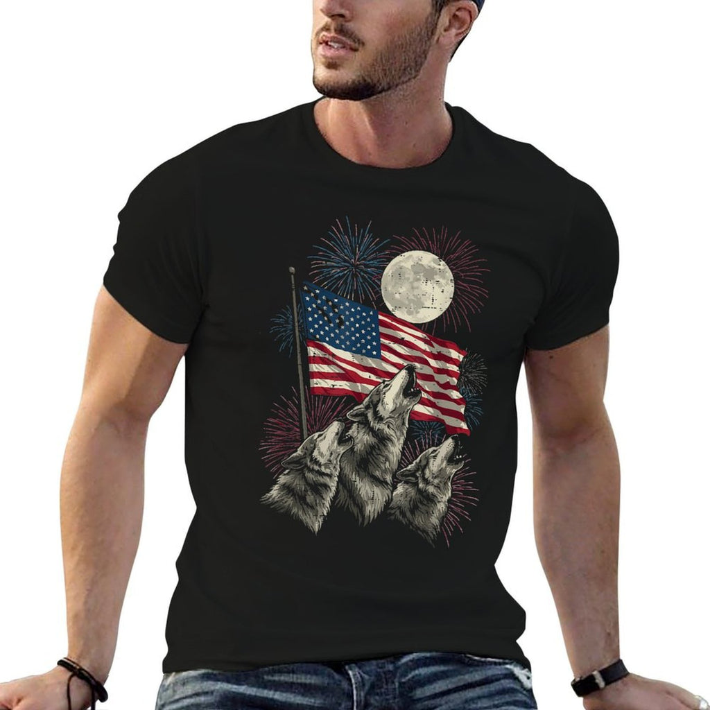 4th Of July Wolves Moon Meme Funny USA Men Women Kids  Quick-drying T-Shirt