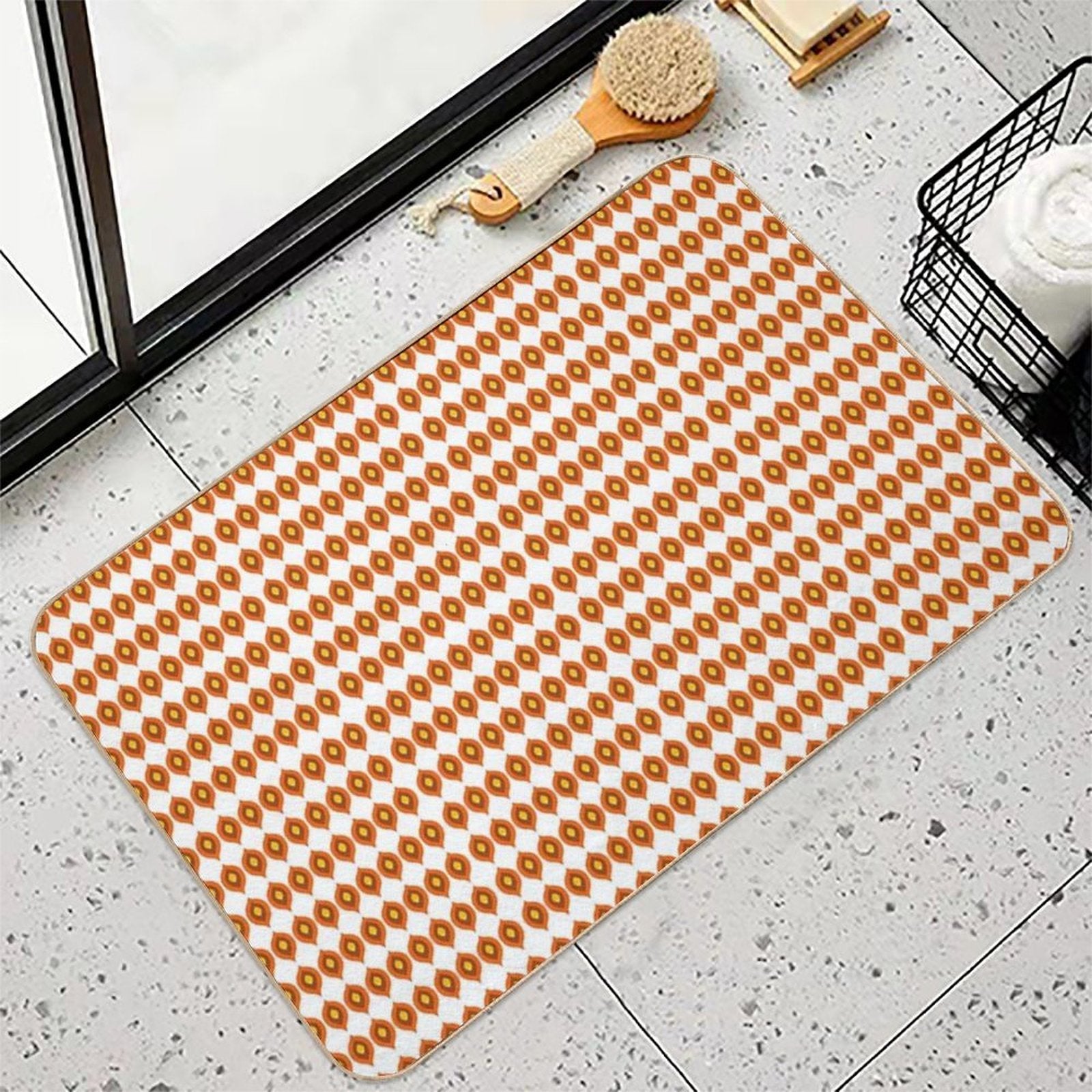 Retro 70s Mid-Century Mod Pattern – Burnt Orange Vibes  Repositionable Bath Mat