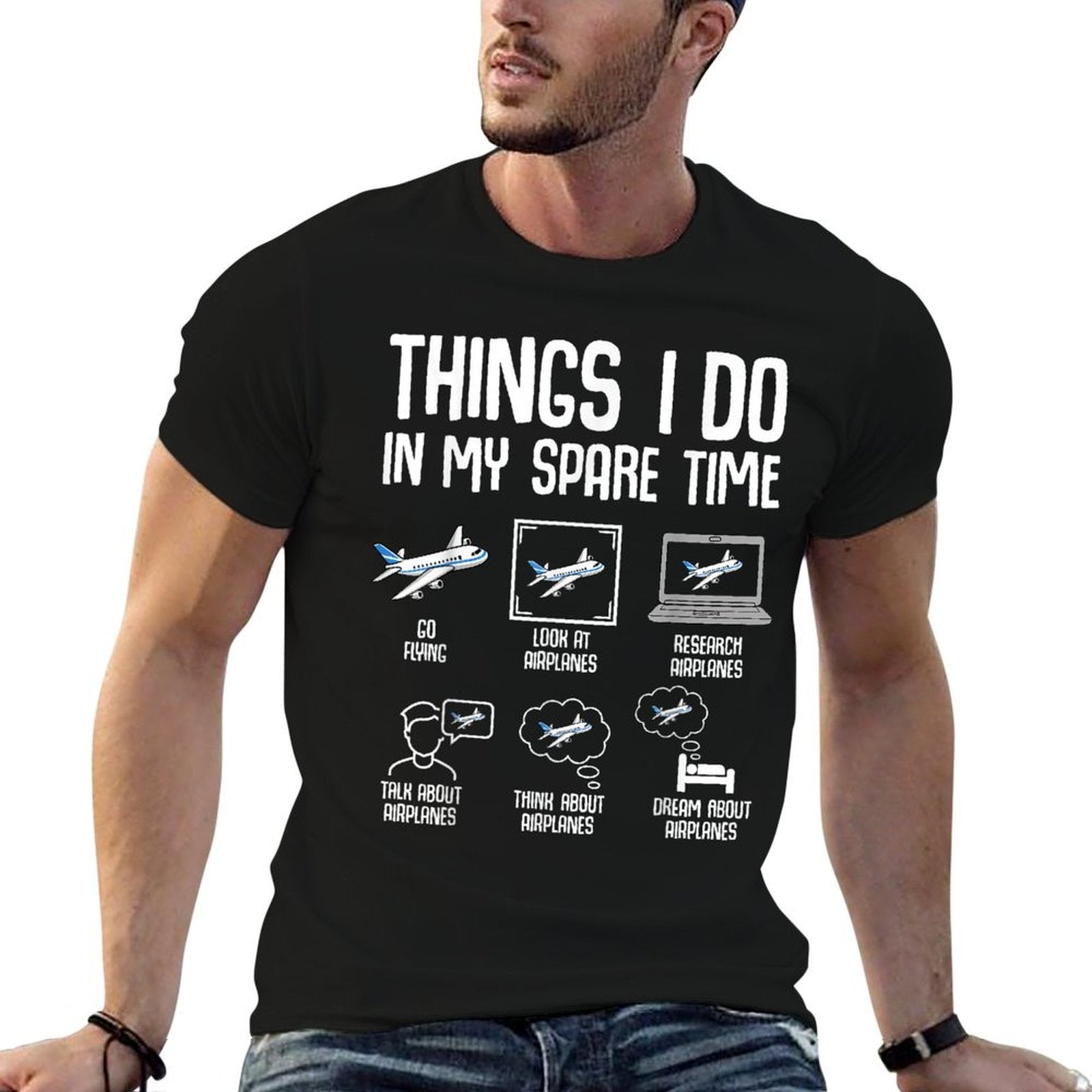 Airplane Things I Do In My Spare Time Plane Pilot Kids Men  High-quality Stitching T-Shirt
