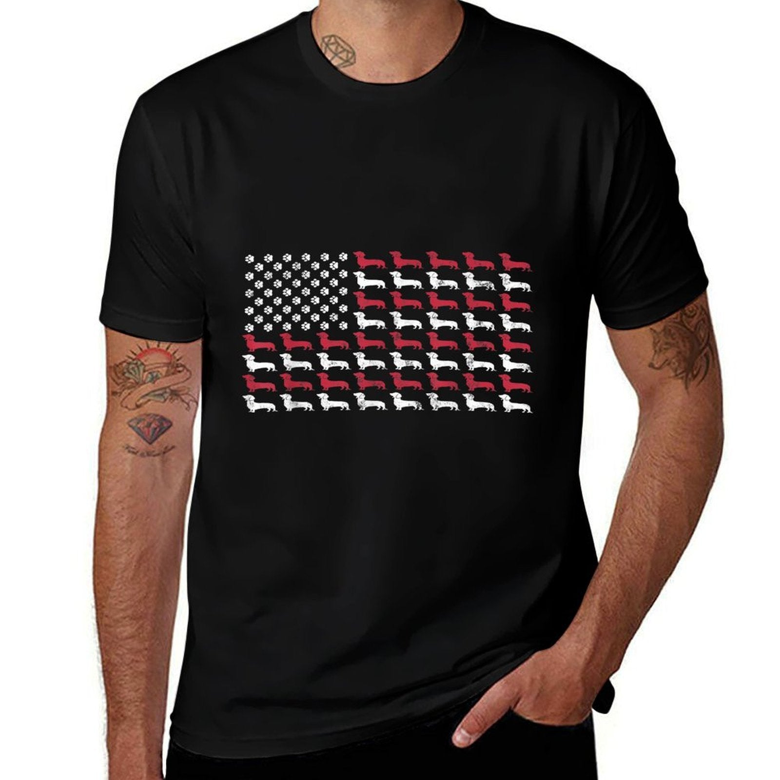 American Dachshund Patriotic Dog Men Women 4th Of July  Lightweight T-Shirt
