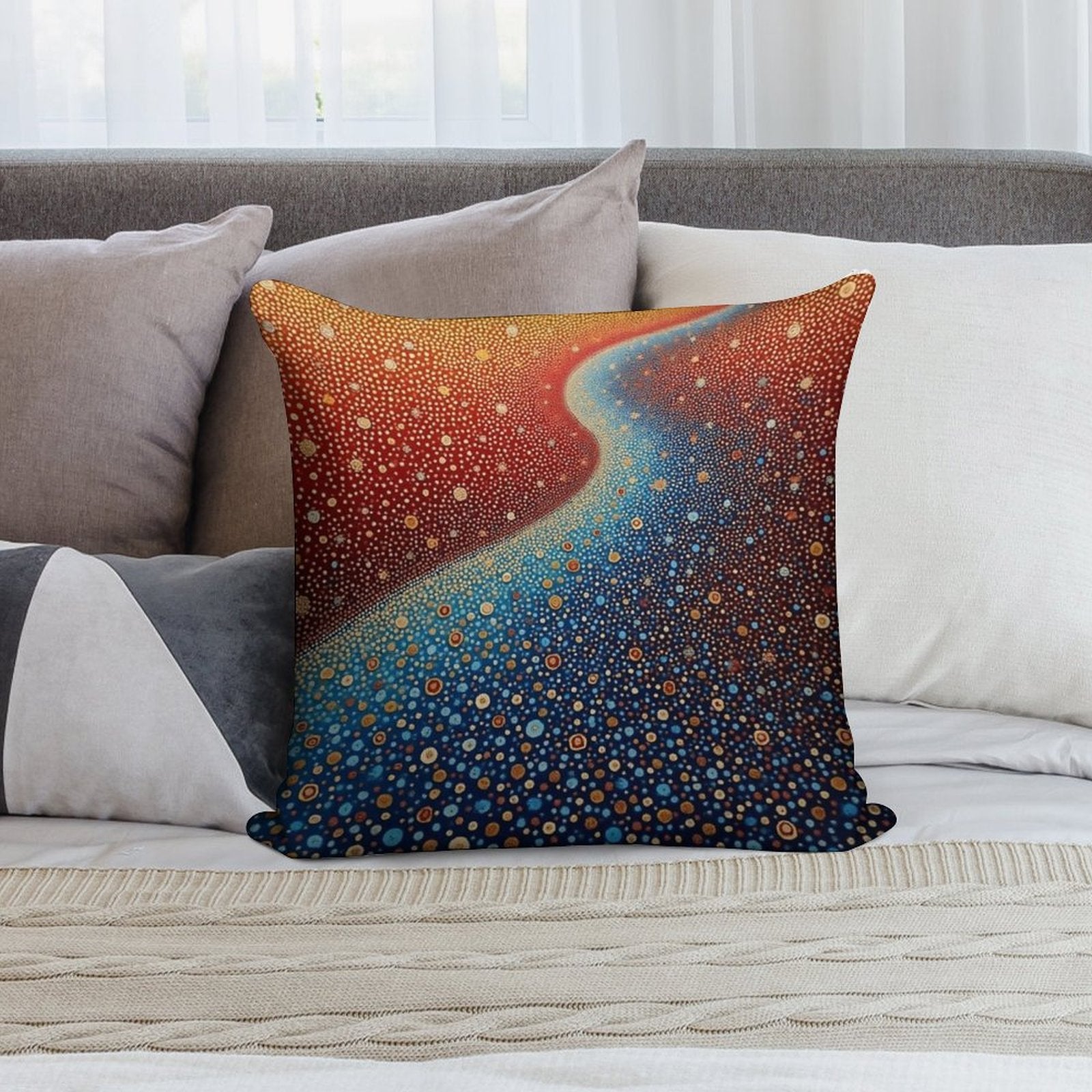 Aboriginal Authentic Art - Sea of Pebbles Soft Home Decor Throw Pillow
