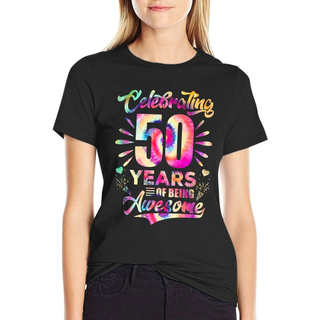 50 Years of Being Awesome 50 Years Old 50th Birthday Tie Dye Premium  Oversized Silhouette T-Shirt