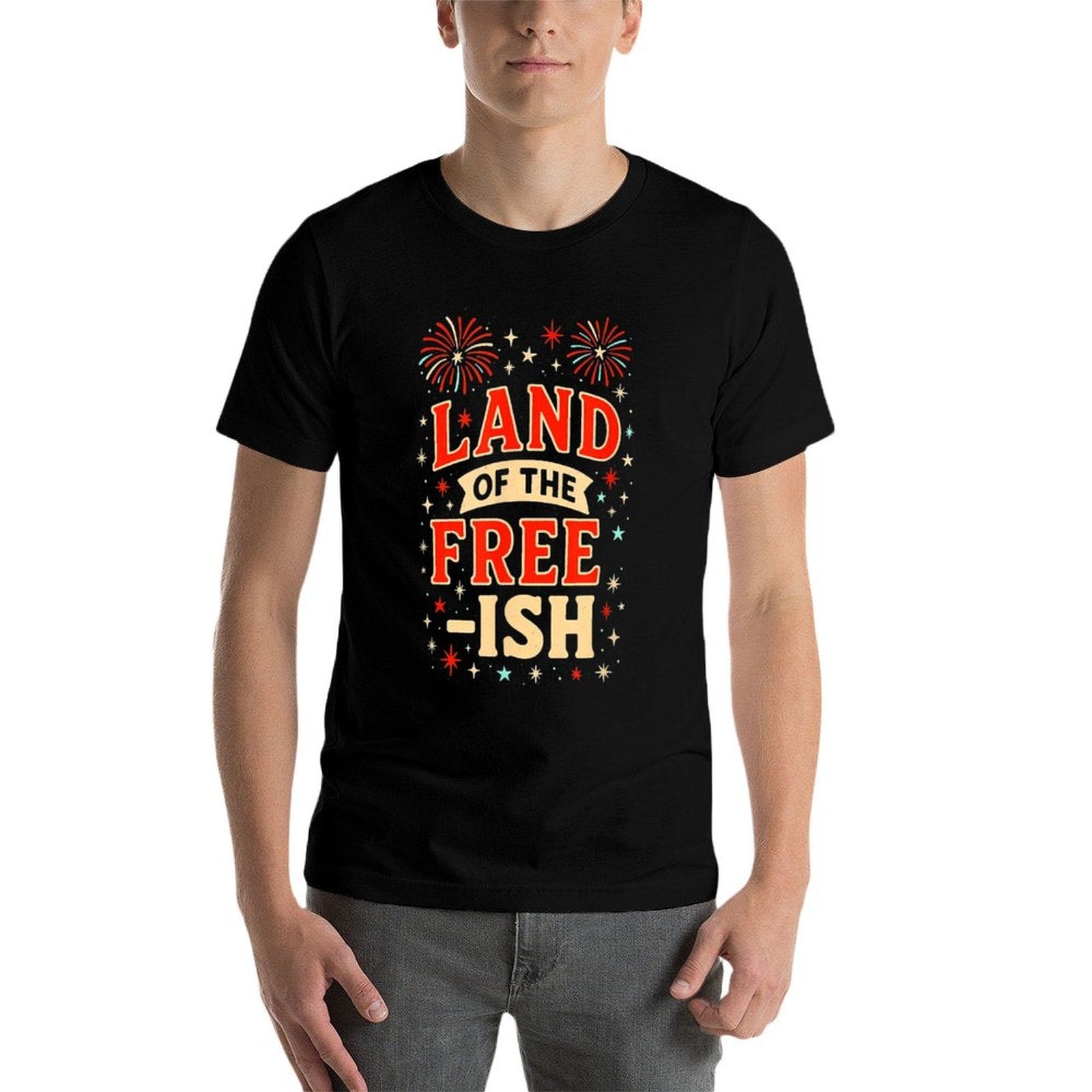 Anti-MAGA  Land of The Free-ish  July 4th Fireworks Art  Tagless Design T-Shirt