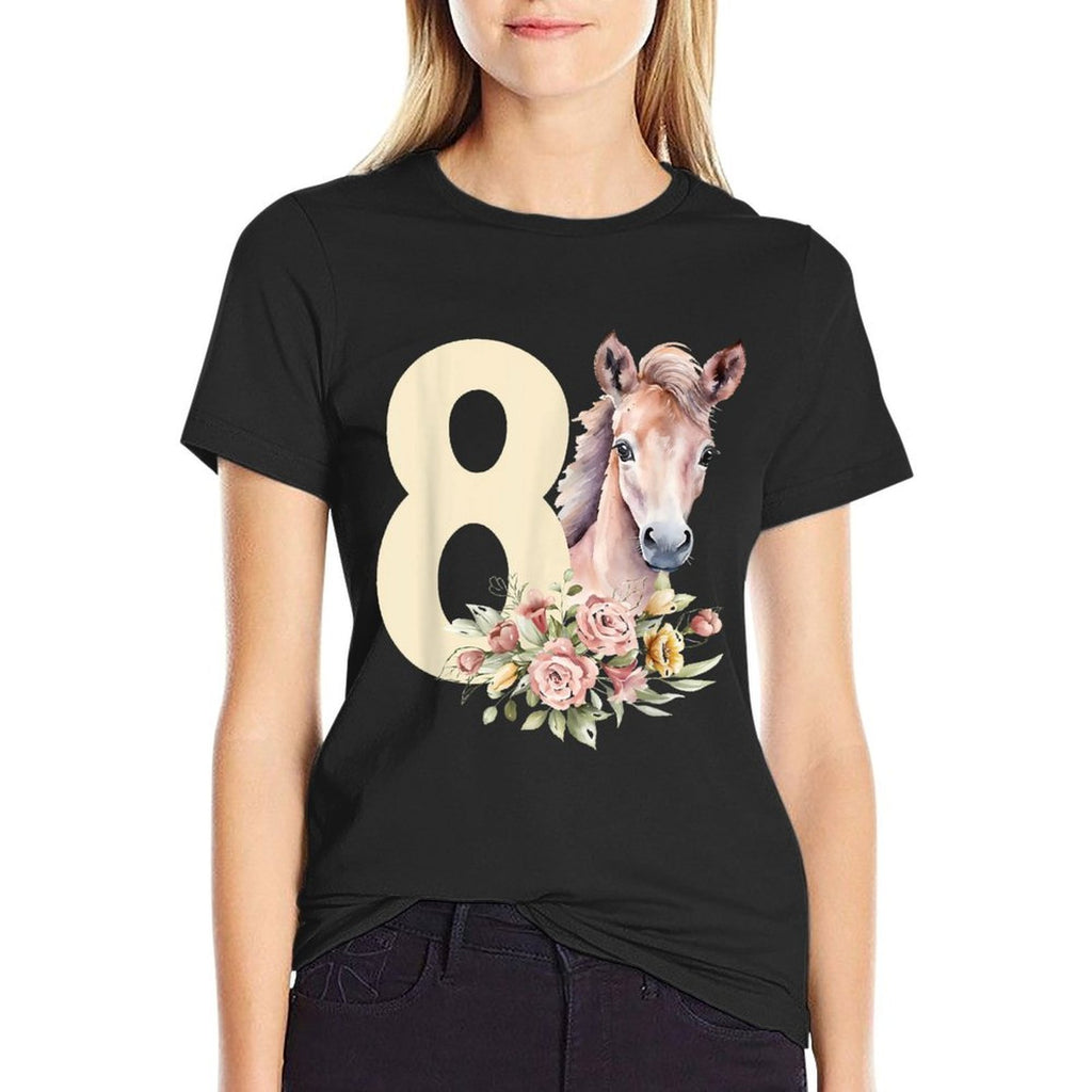 8th Horse Birthday Eight Year Old Girl Horse Lover Birthday  Slim-fit Cut T-Shirt