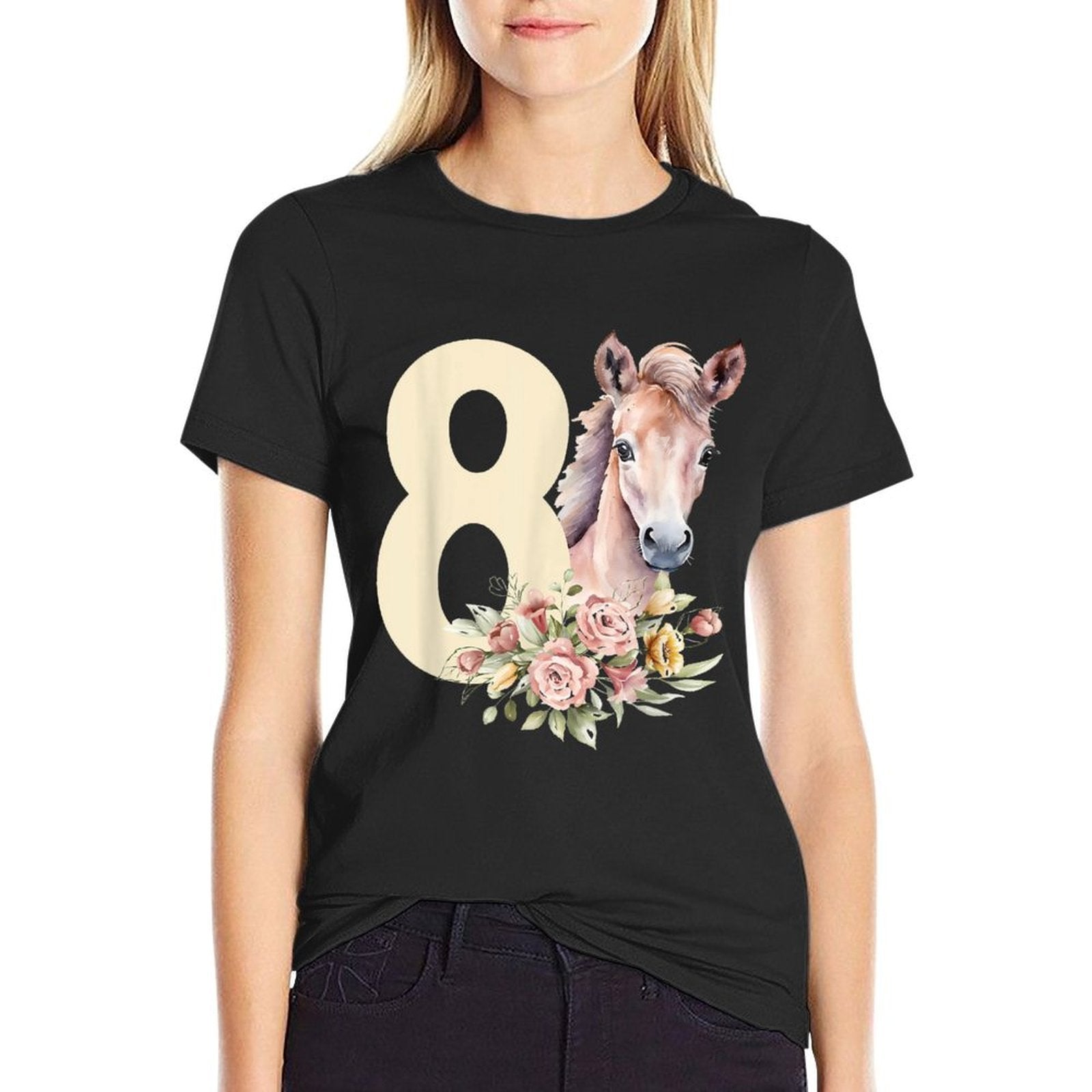 8th Horse Birthday Eight Year Old Girl Horse Lover Birthday  Slim-fit Cut T-Shirt