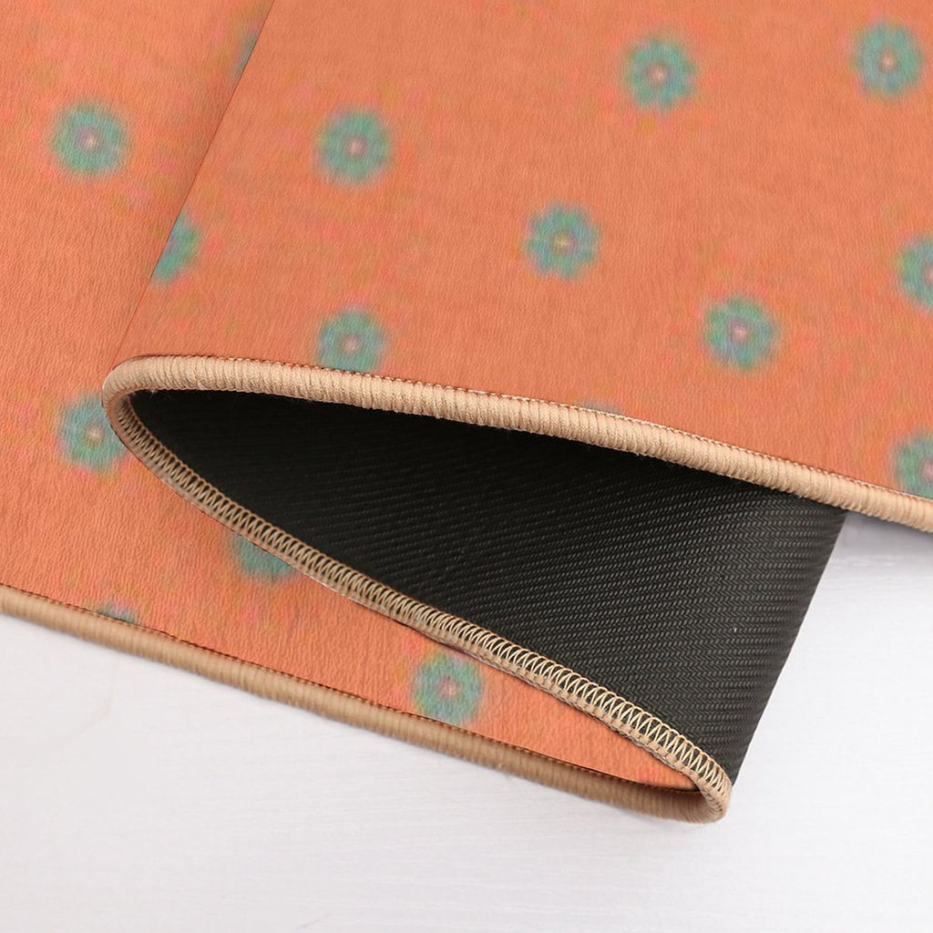 70s Retro Scattered Blue Florals With Orange Woven Textured Background  Long-Lasting Bath Mat