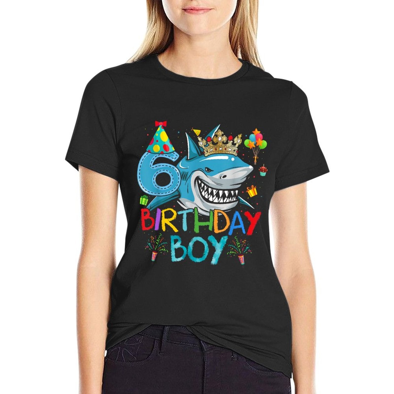 6th Birthday Shark Ocean Theme Party 6 Years Old For Boy  Slim-fit Cut T-Shirt