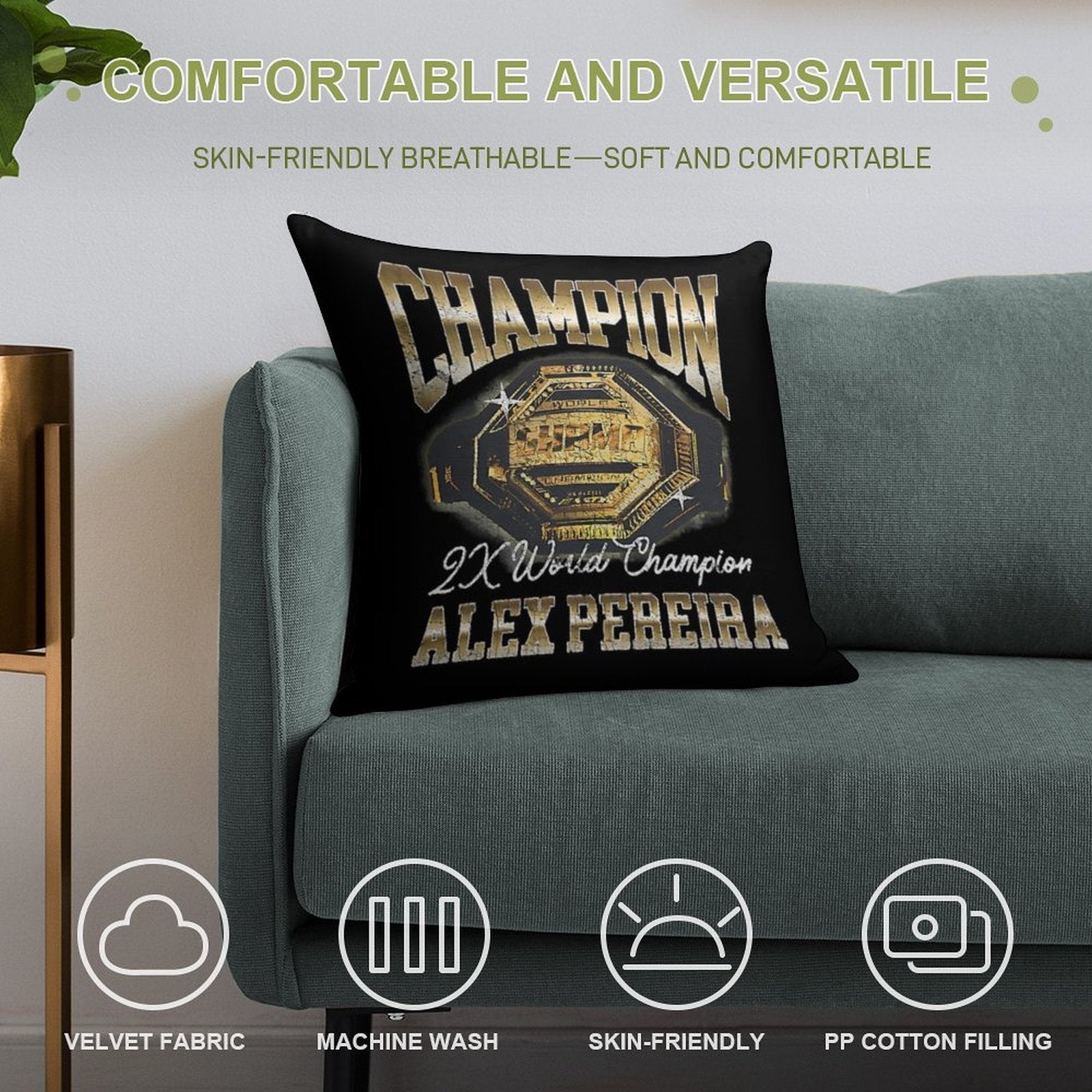 Alex Pereira 2 Times Word Champion Soft Style Accent Throw Pillow