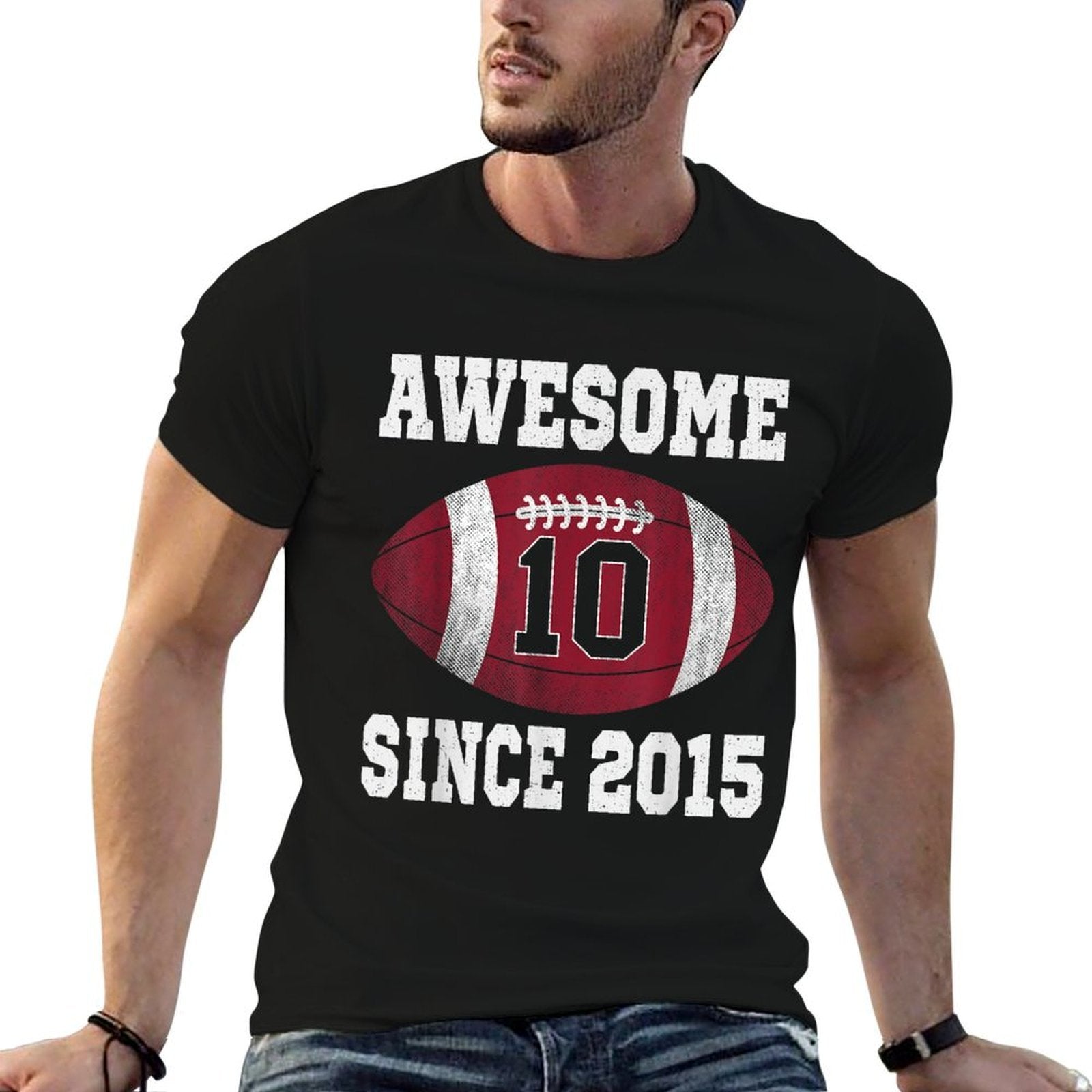 10th Birthday Football Player 10 Years Old Vintage Sports  Slim-fit Cut T-Shirt