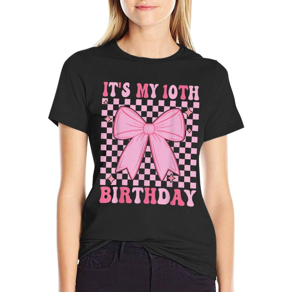 10th Coquette Themed Birthday Ten Year Old Girl Bow  Lightweight T-Shirt