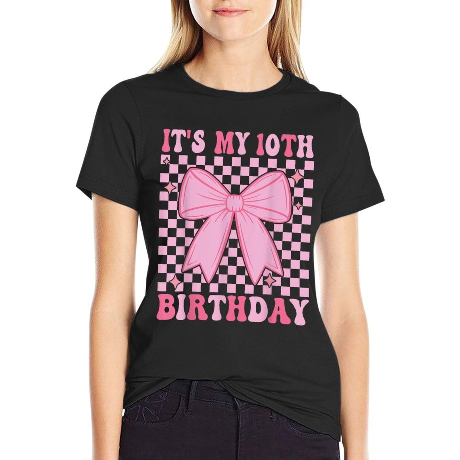 10th Coquette Themed Birthday Ten Year Old Girl Bow  Lightweight T-Shirt